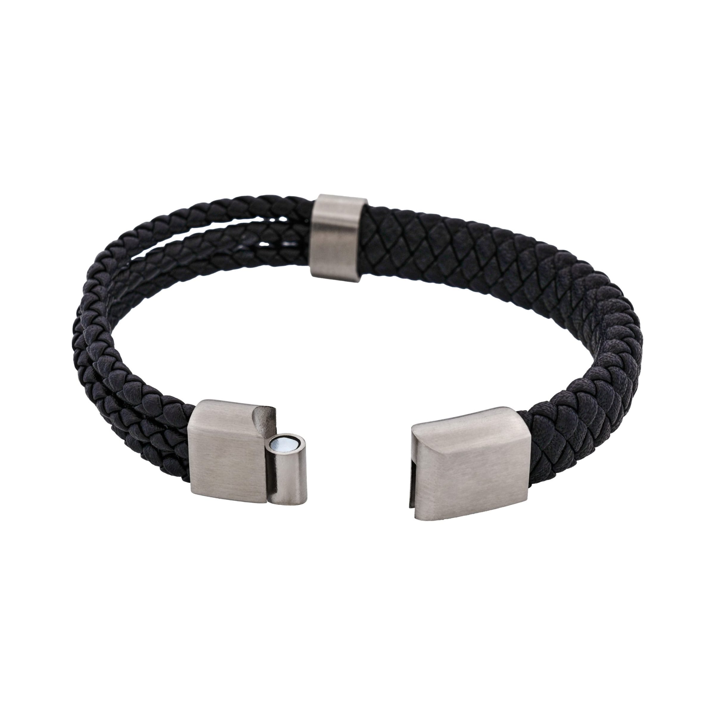 Matt Stainless steel Black leather rope bracelet