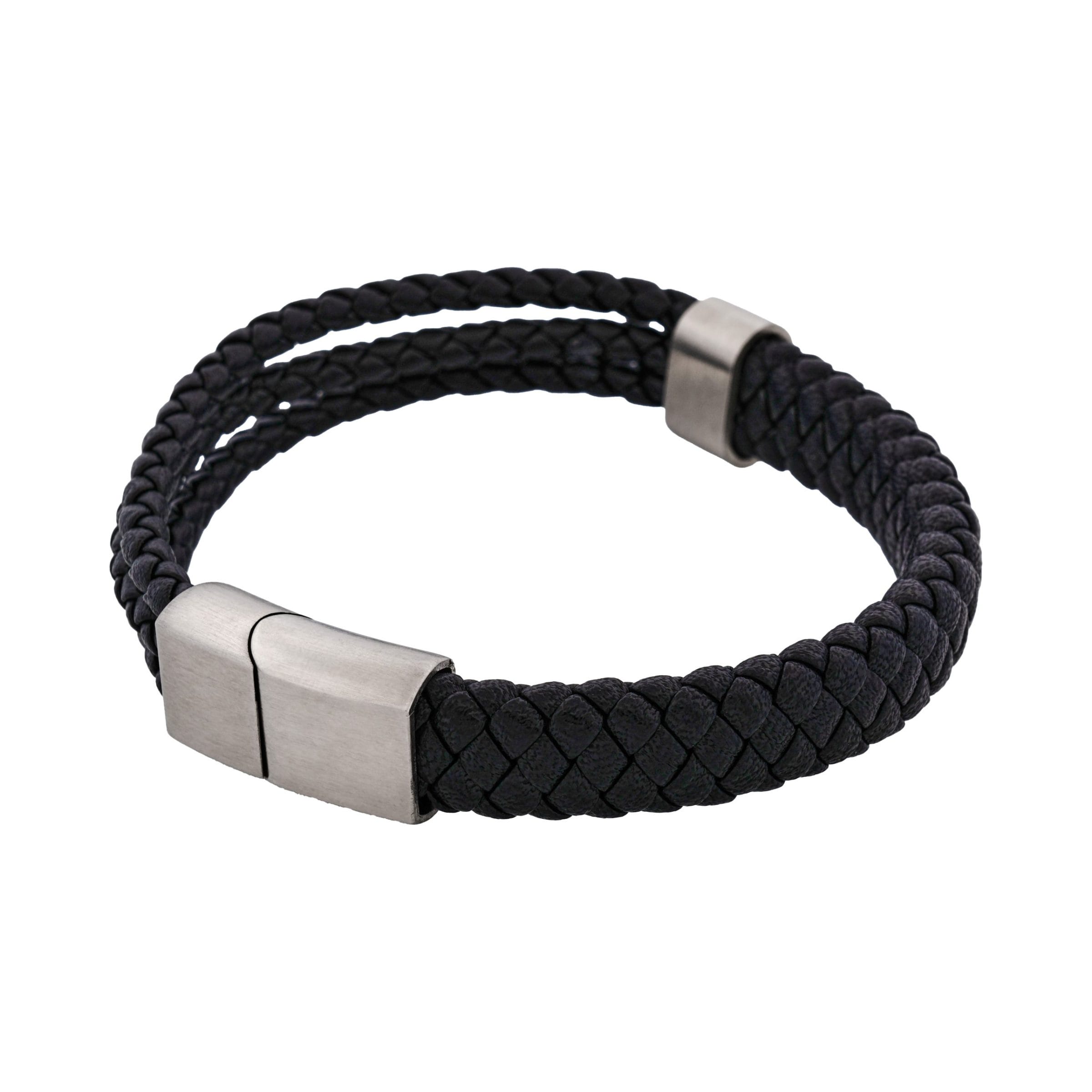 Matt Stainless steel Black leather rope bracelet