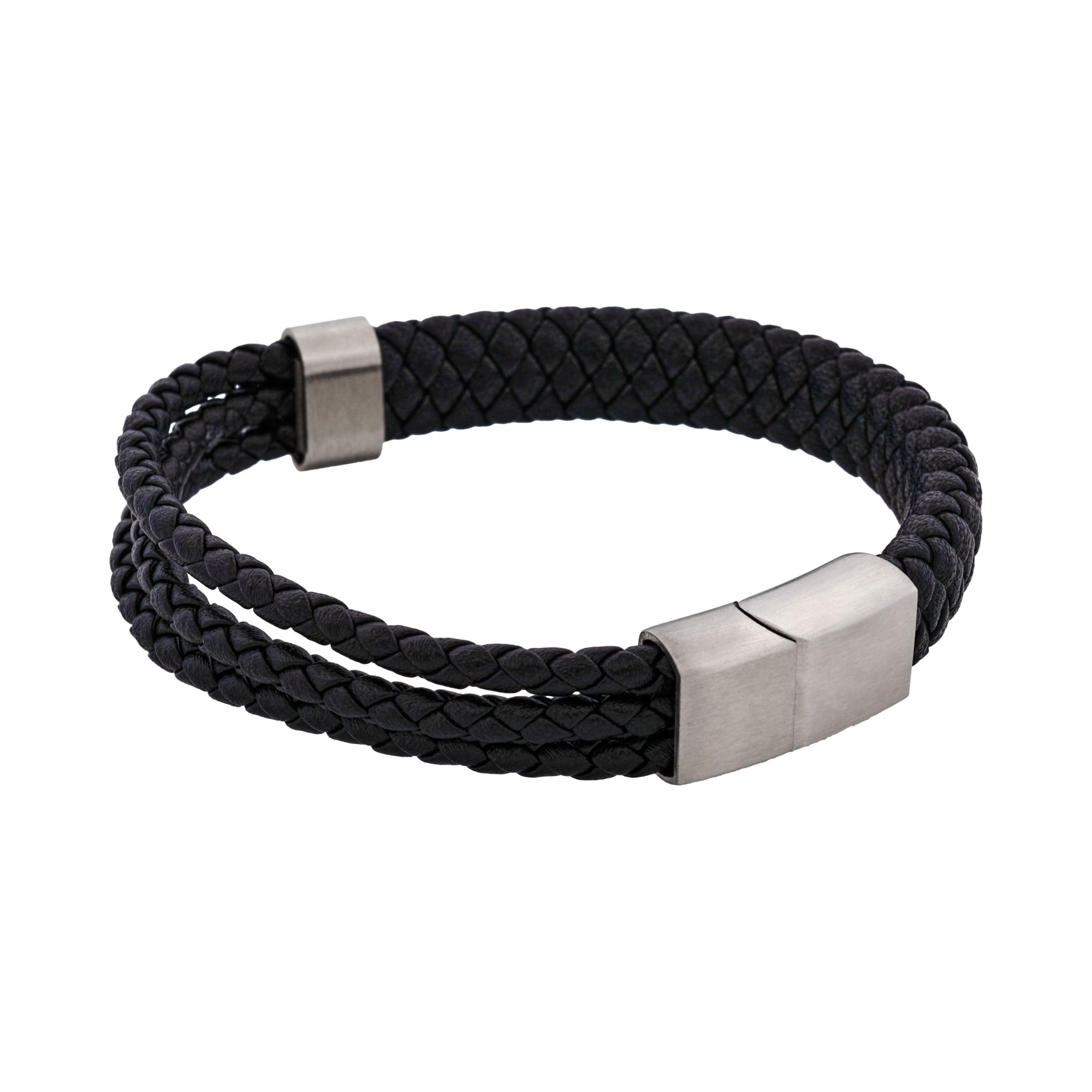 Matt Stainless steel Black leather rope bracelet