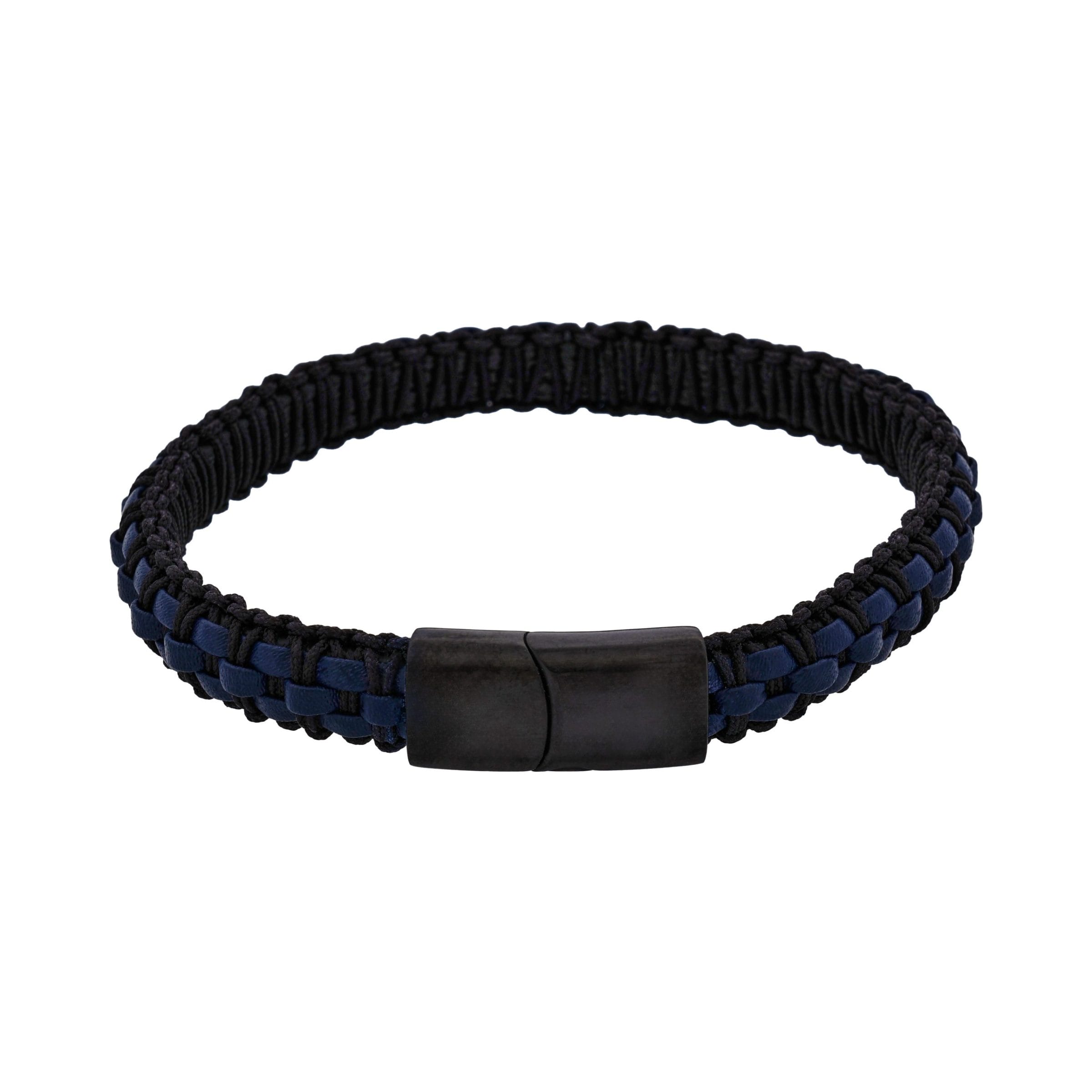 Stainless steel with Black leather bracelet