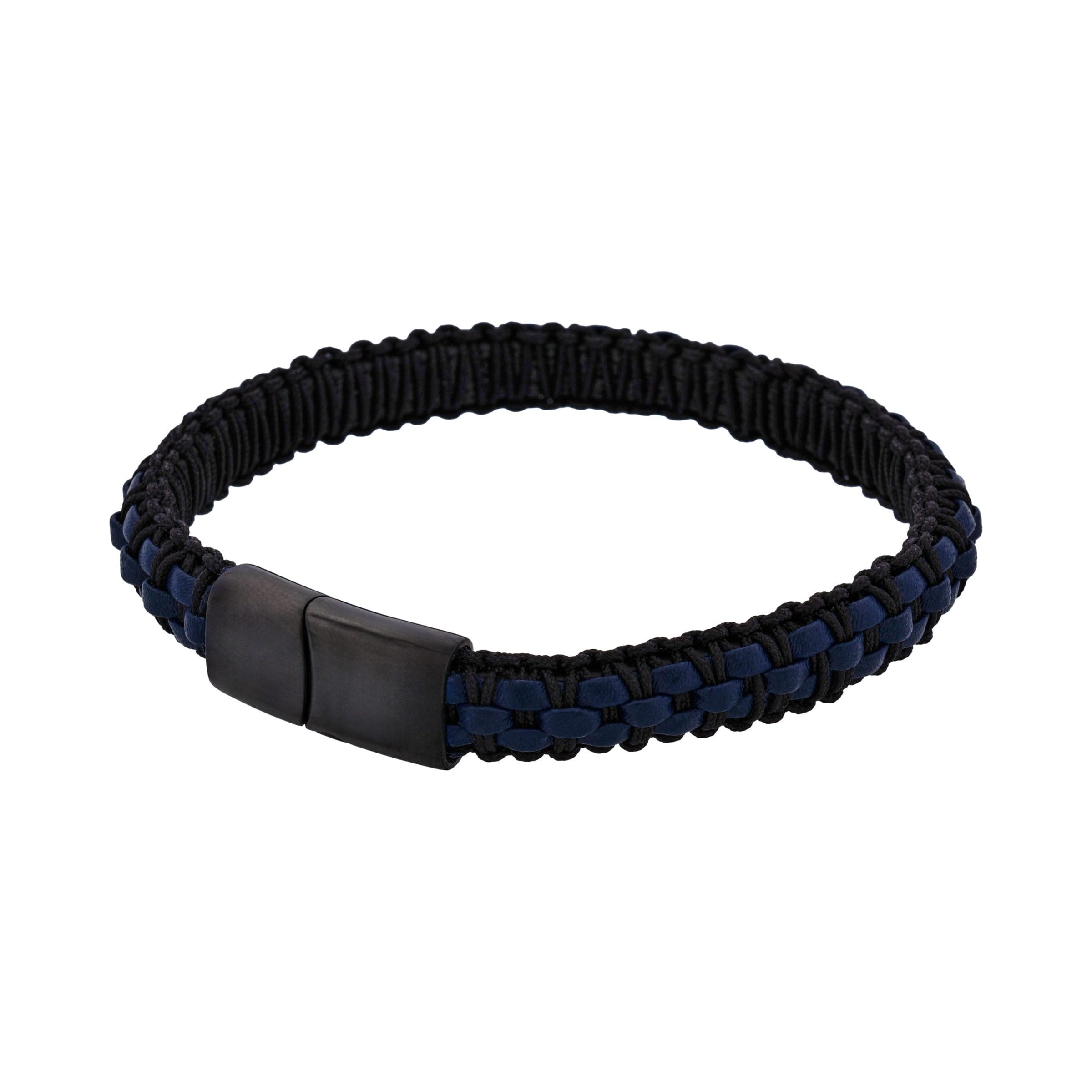 Stainless steel with Black leather bracelet