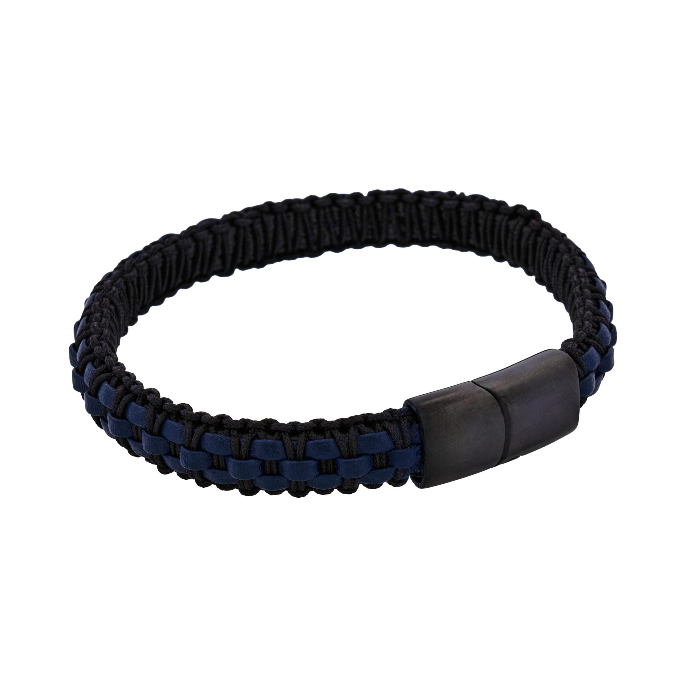 Stainless steel with Black leather bracelet