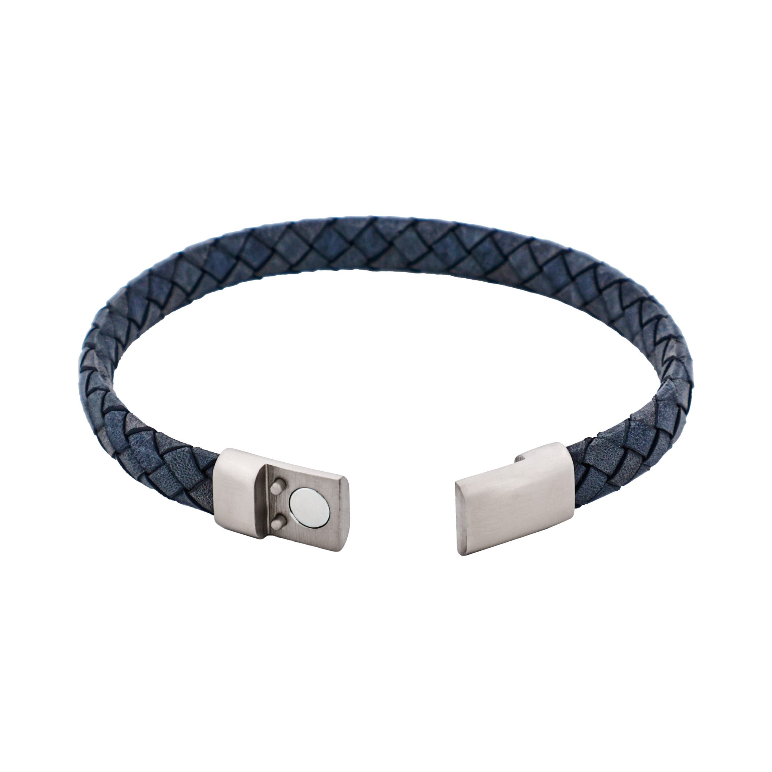 Thin Blue Italian Leather & Stainless Steel Bracelet