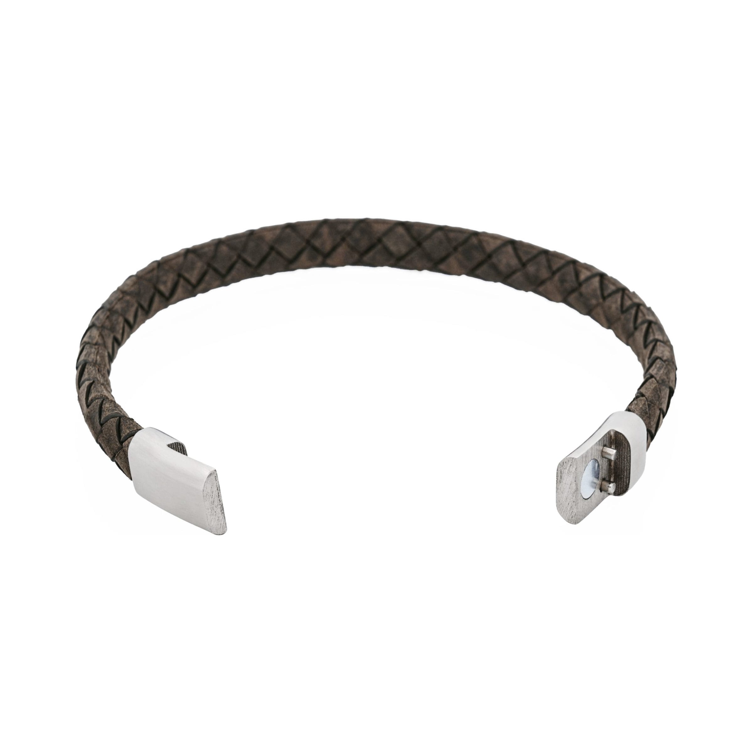 Thin Grey Italian Leather/Stainless Steel Bracelet