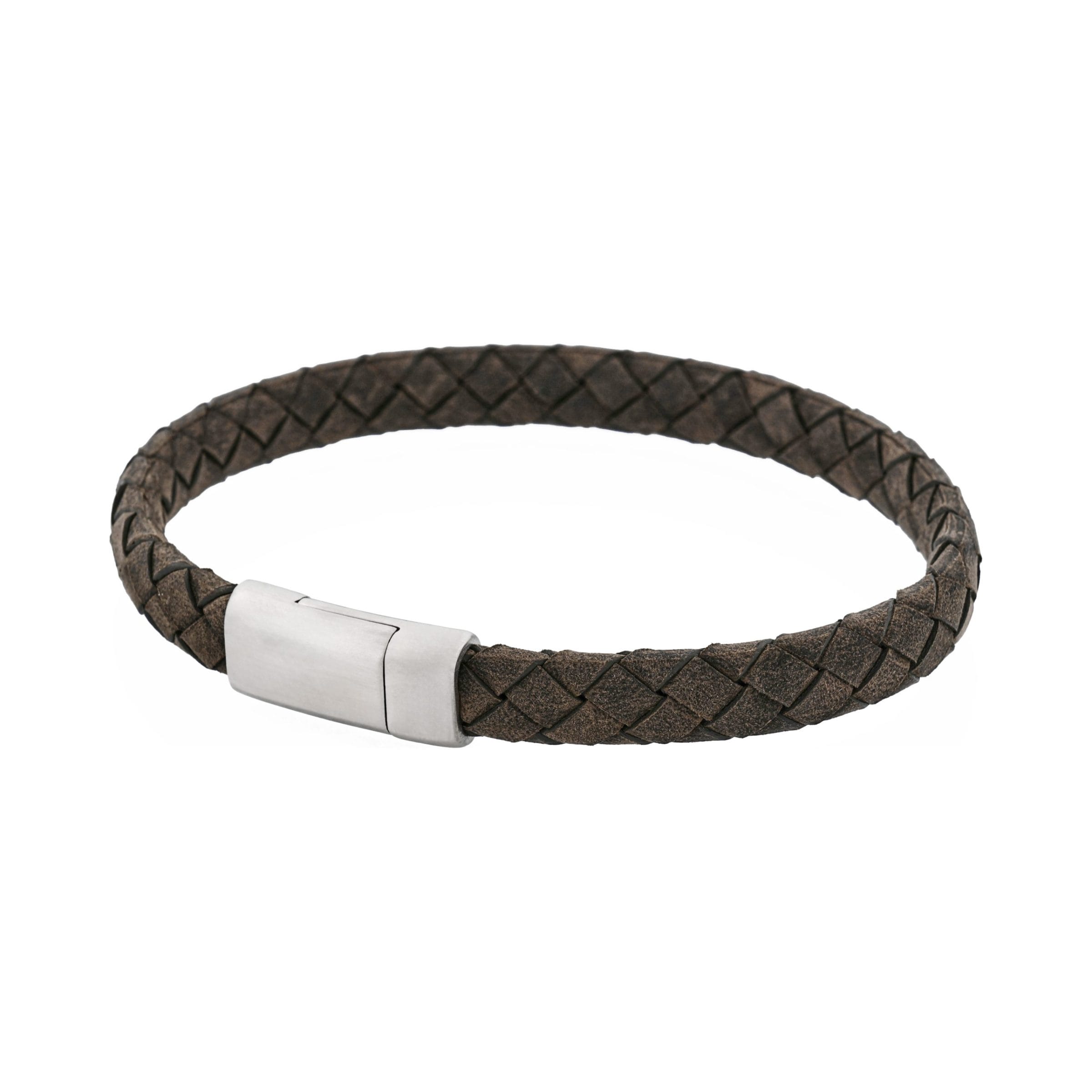 Thin Grey Italian Leather/Stainless Steel Bracelet