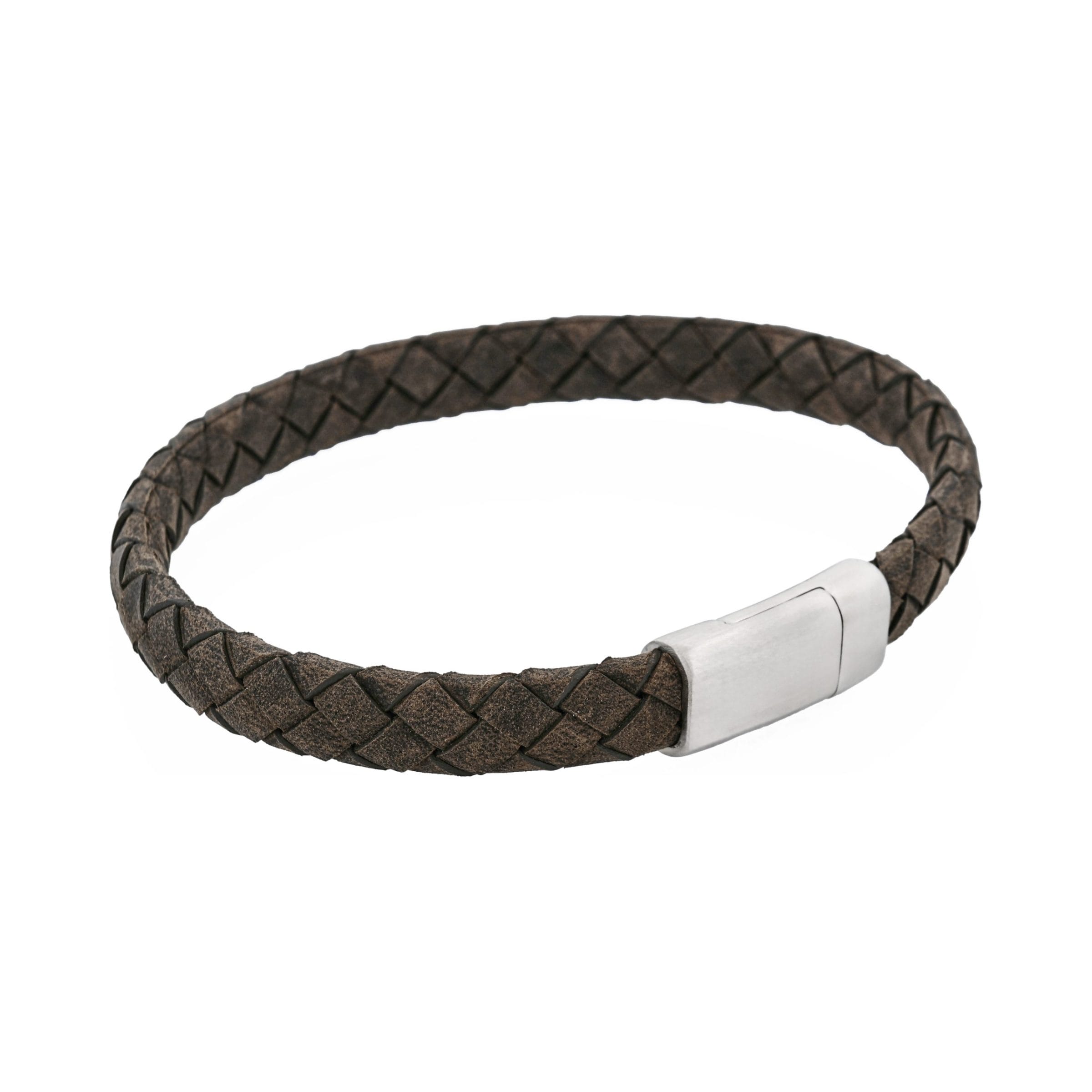 Thin Grey Italian Leather/Stainless Steel Bracelet