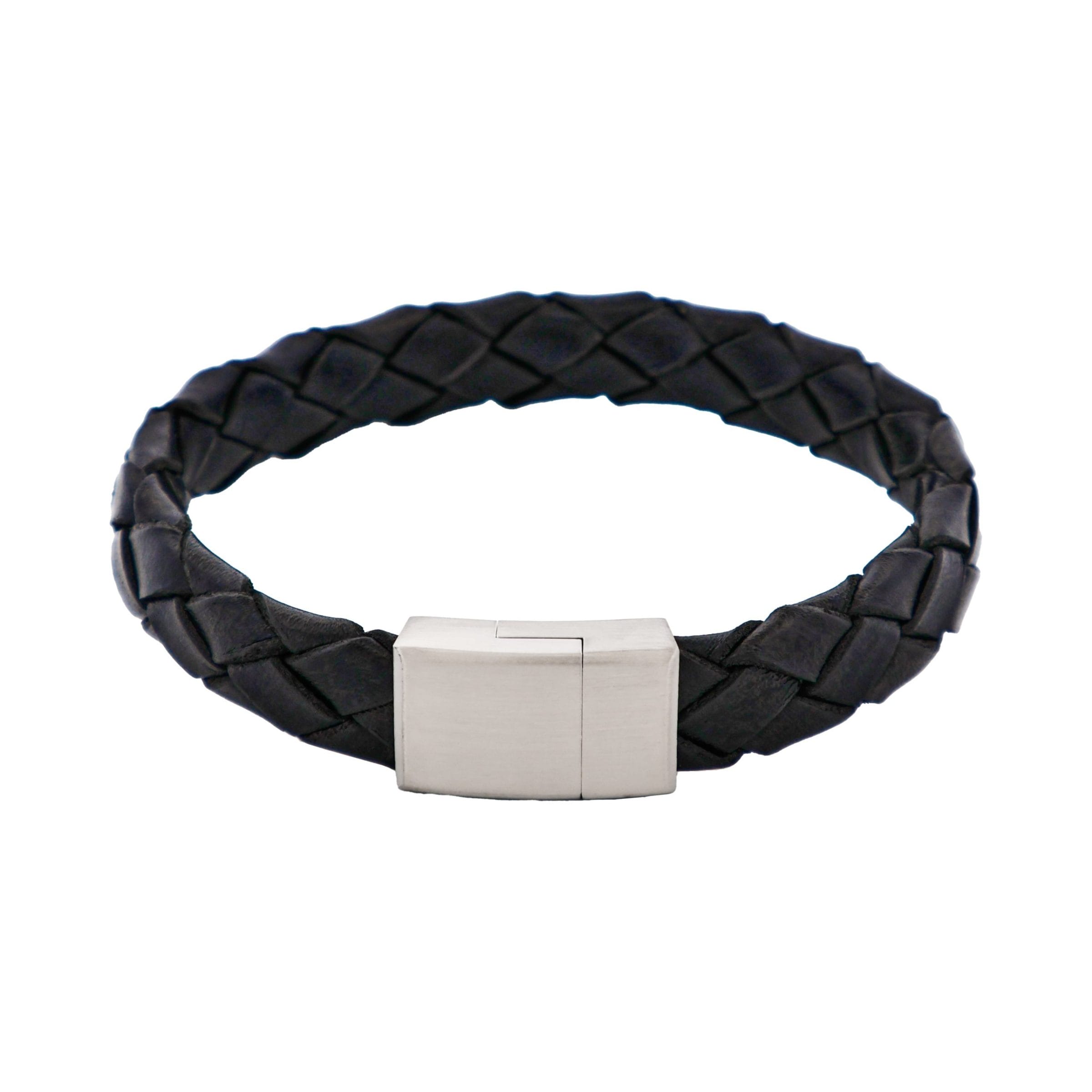 Nero Italian Leather Stainless Steel Bracelet