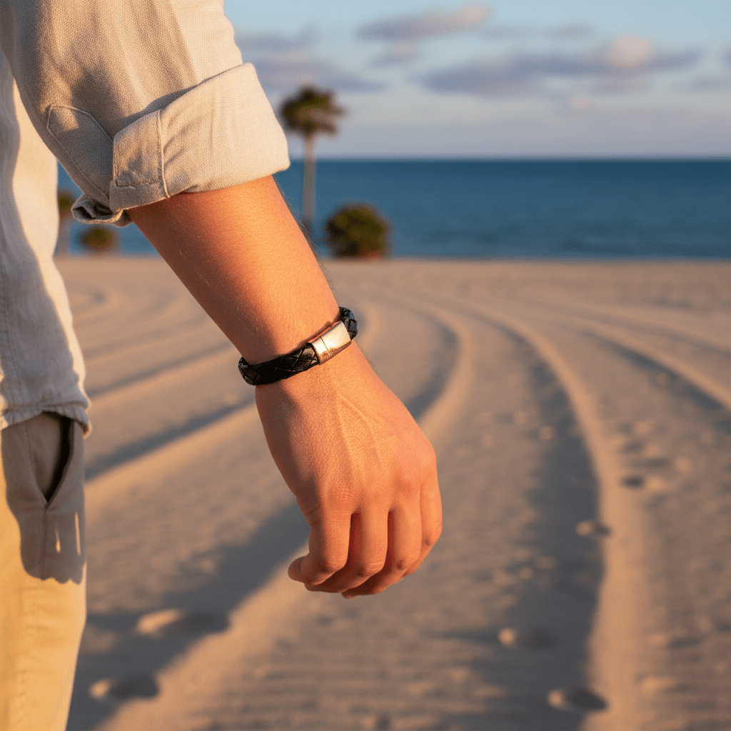 Ip14k Gold Stainless Steel & Black Calf Leather Bracelet