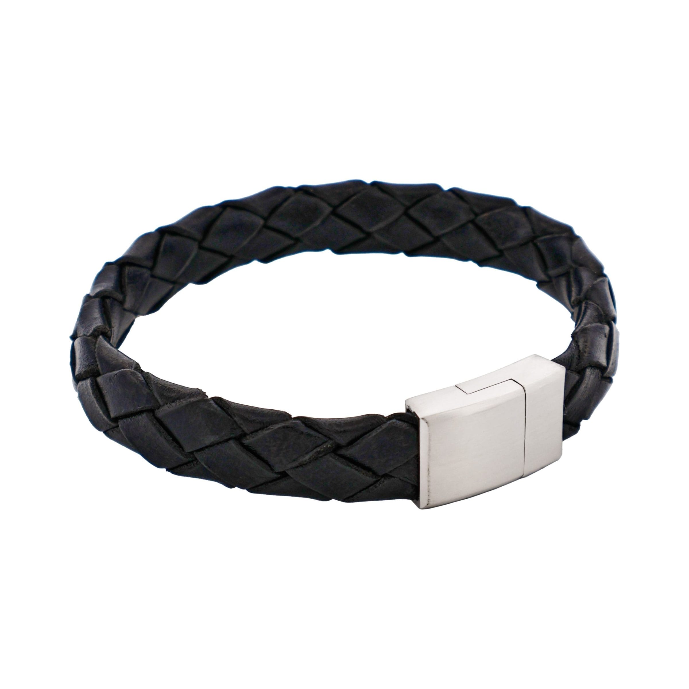 Nero Italian Leather Stainless Steel Bracelet