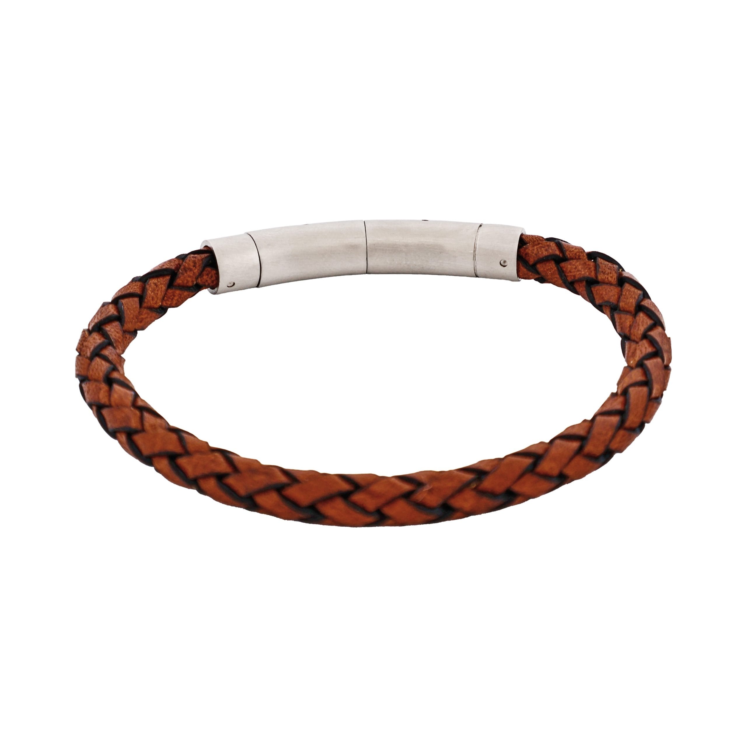 Tan Italian Leather & Stainless Steel Bracelet