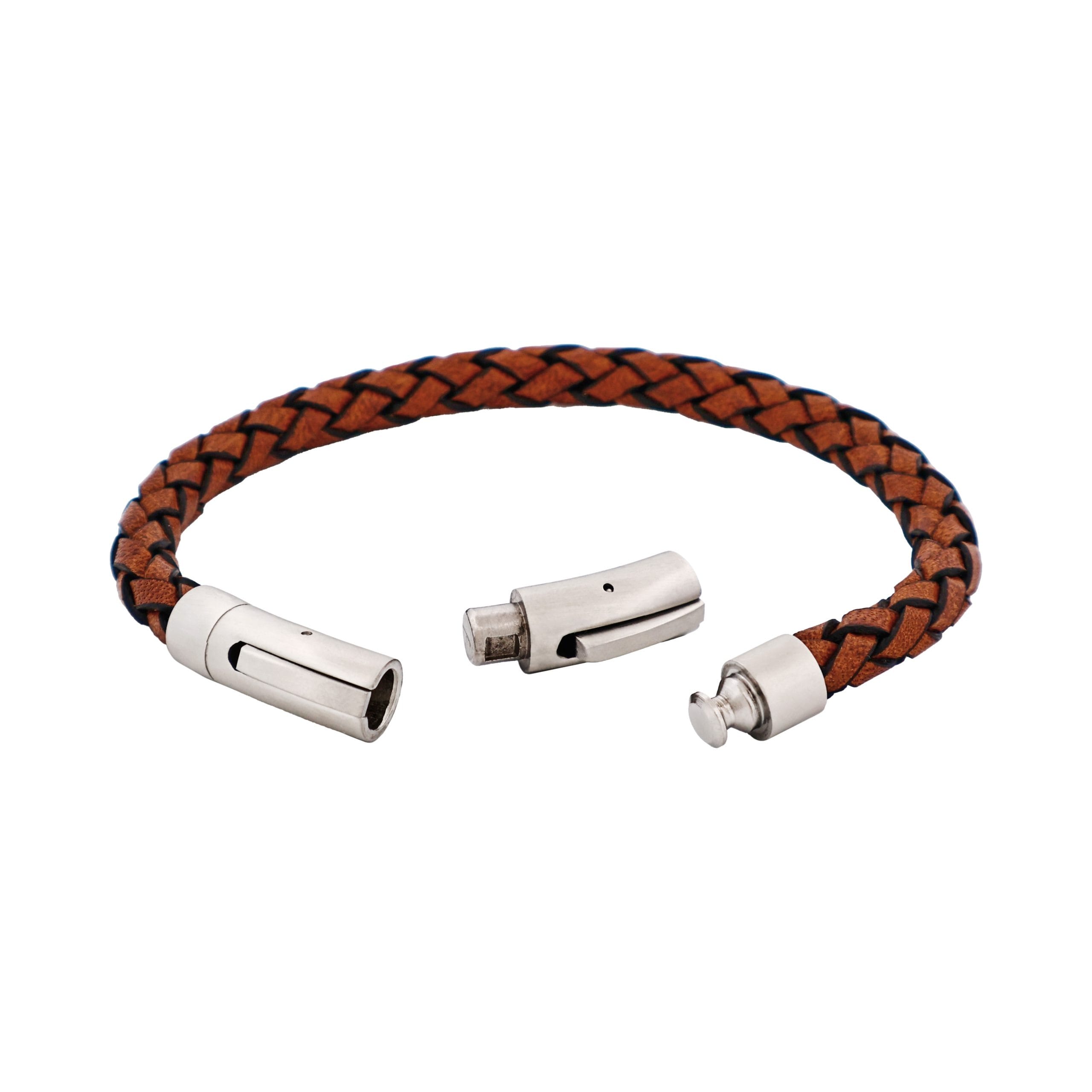 Tan Italian Leather & Stainless Steel Bracelet