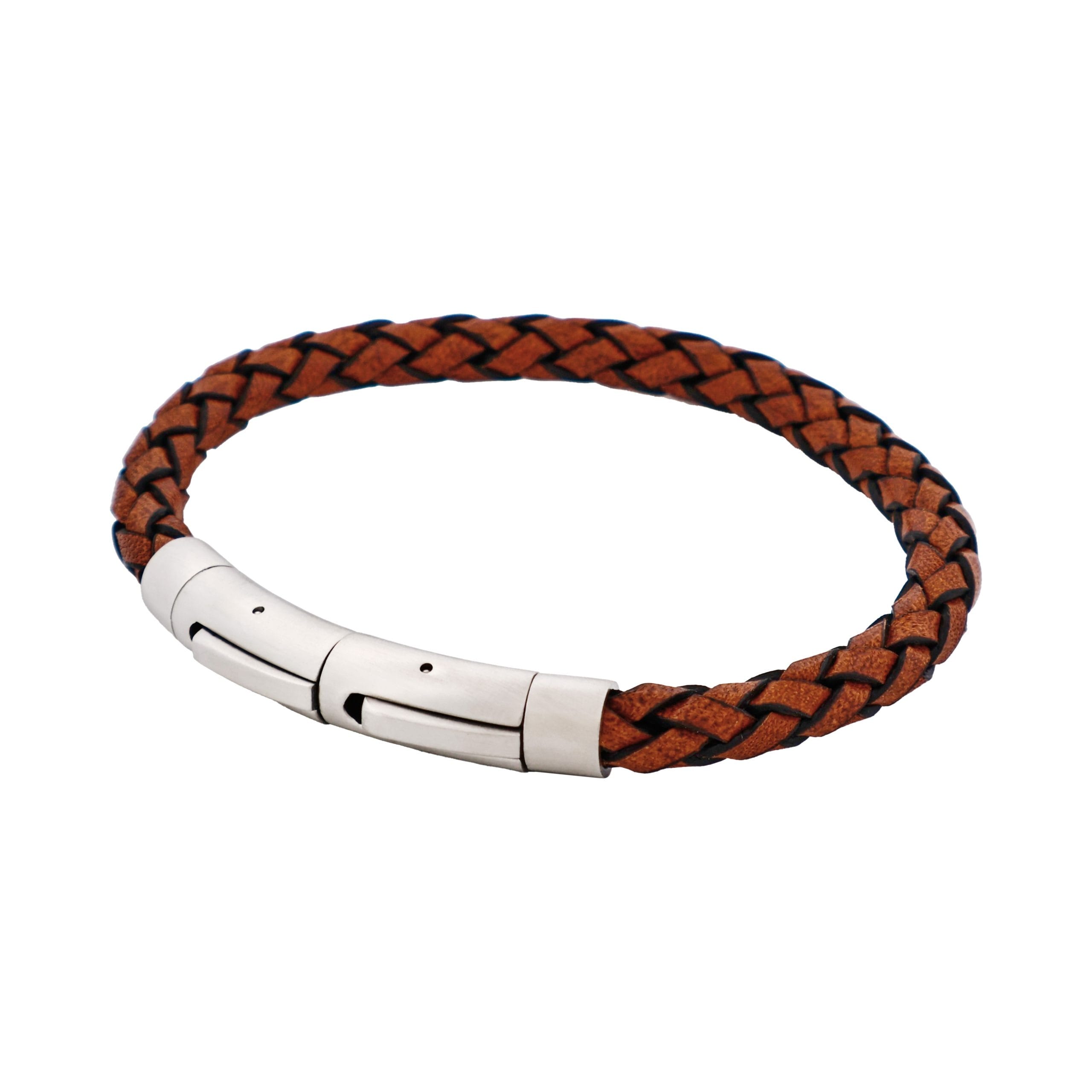 Tan Italian Leather & Stainless Steel Bracelet