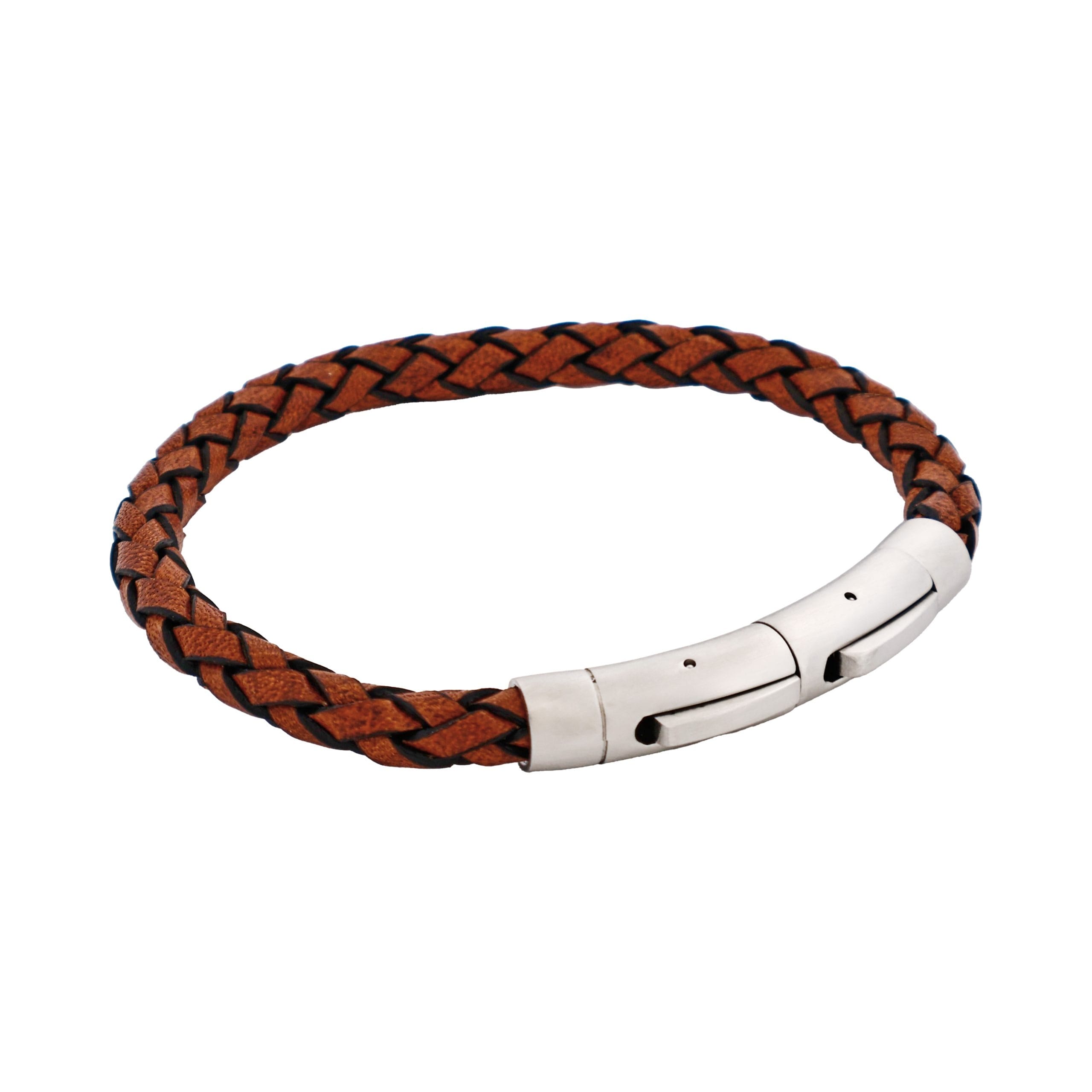 Tan Italian Leather & Stainless Steel Bracelet