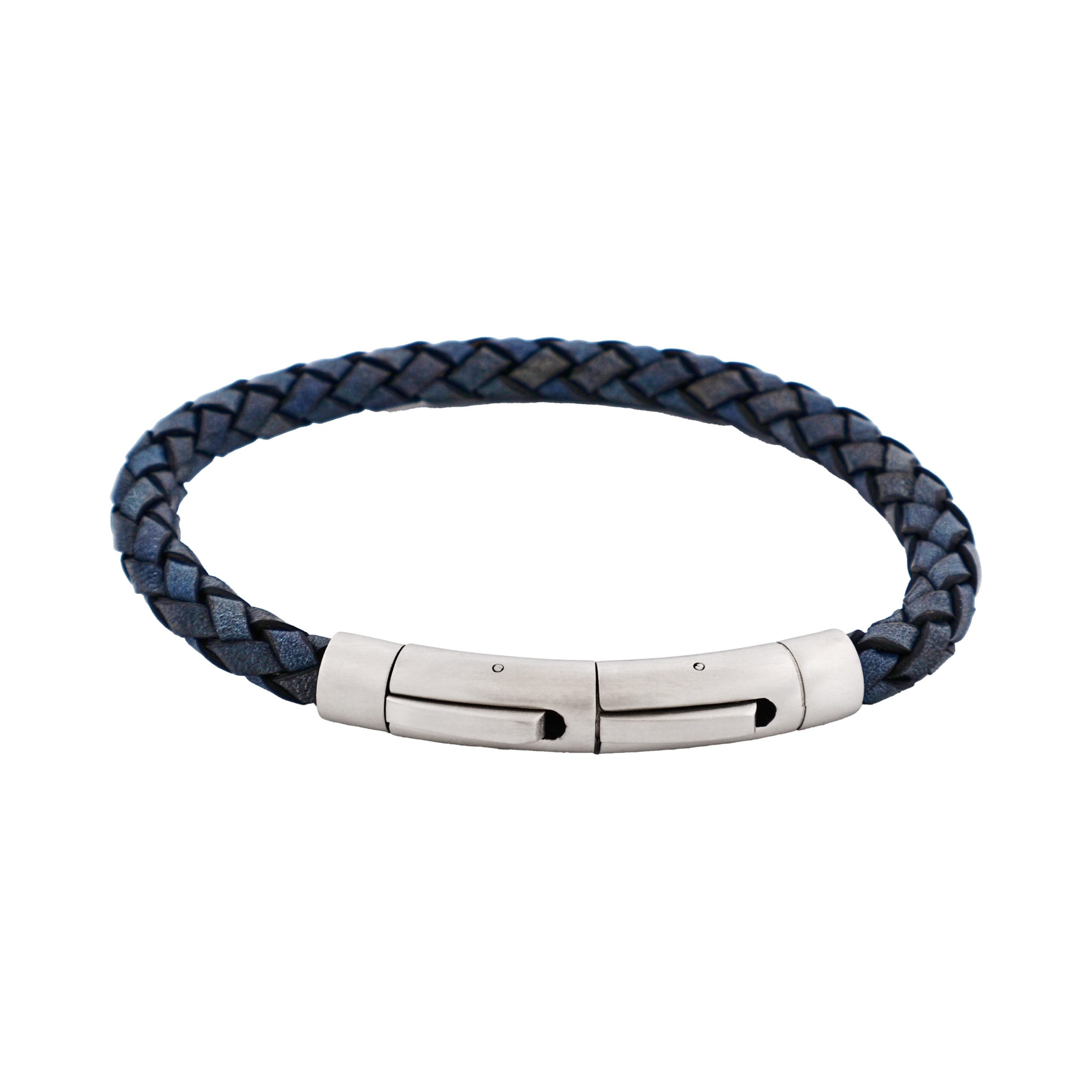 Dark Navy Italian Leather & Stainless Steel Bracelet