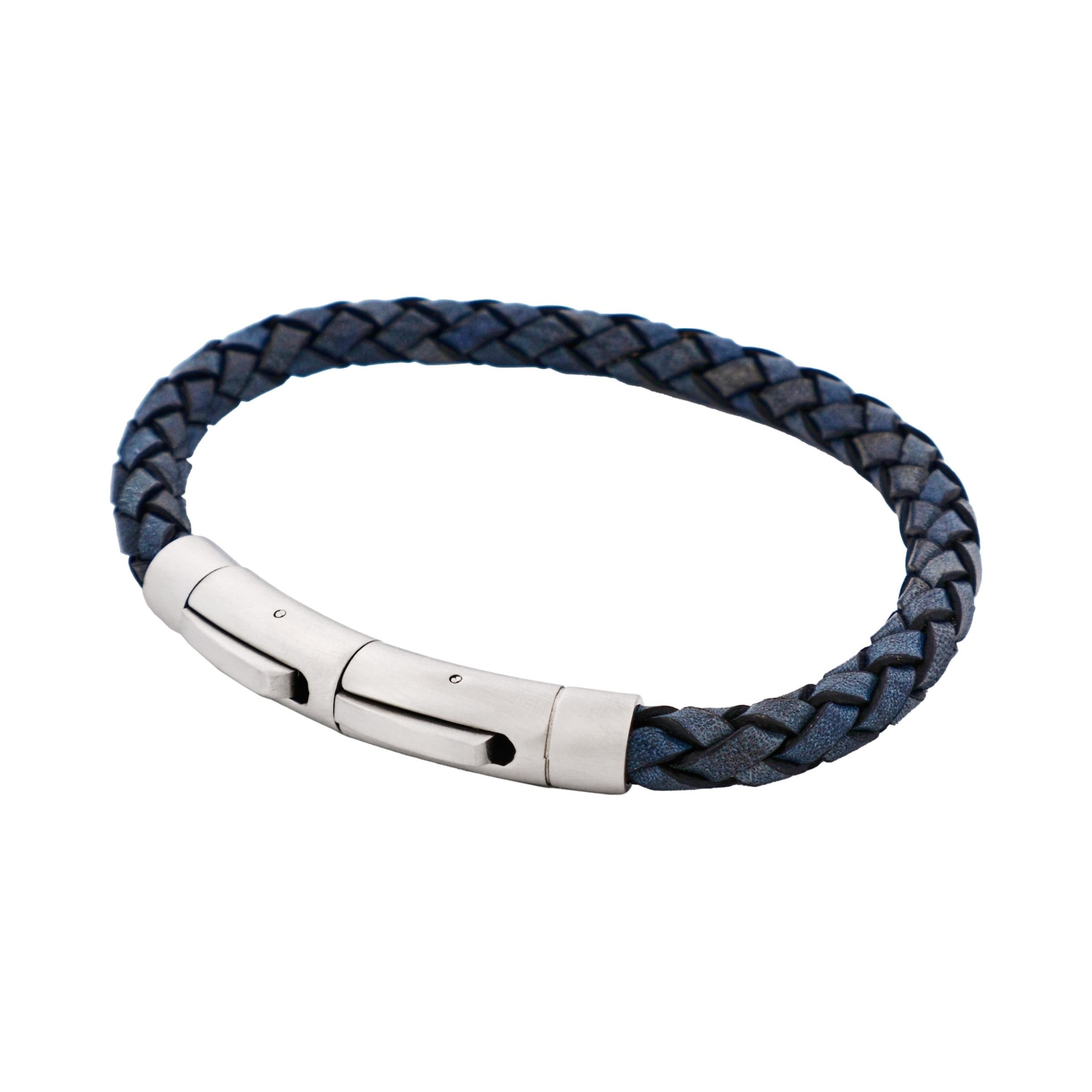 Dark Navy Italian Leather & Stainless Steel Bracelet