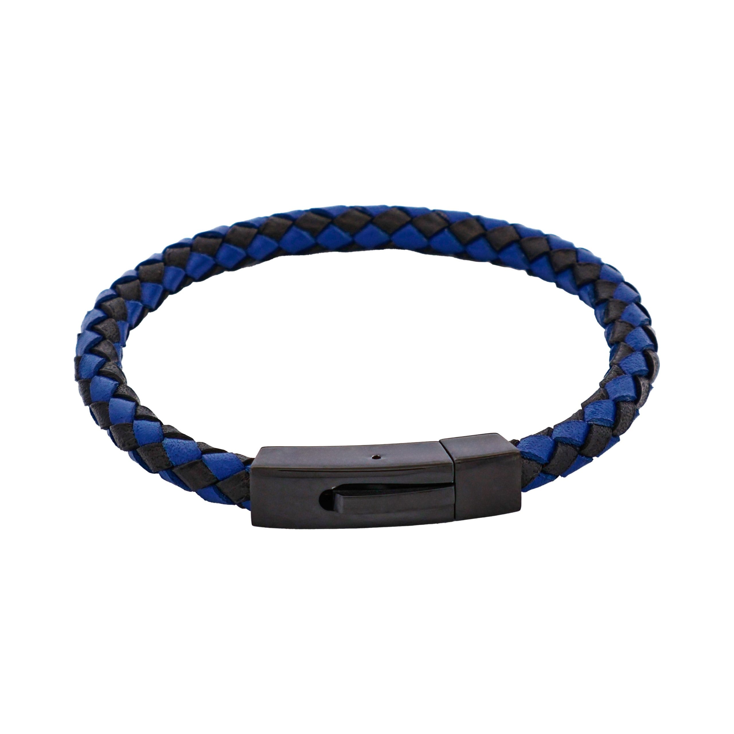 Black Nero Italian Leather Ion Plated Black Stainless Steel Bracelet