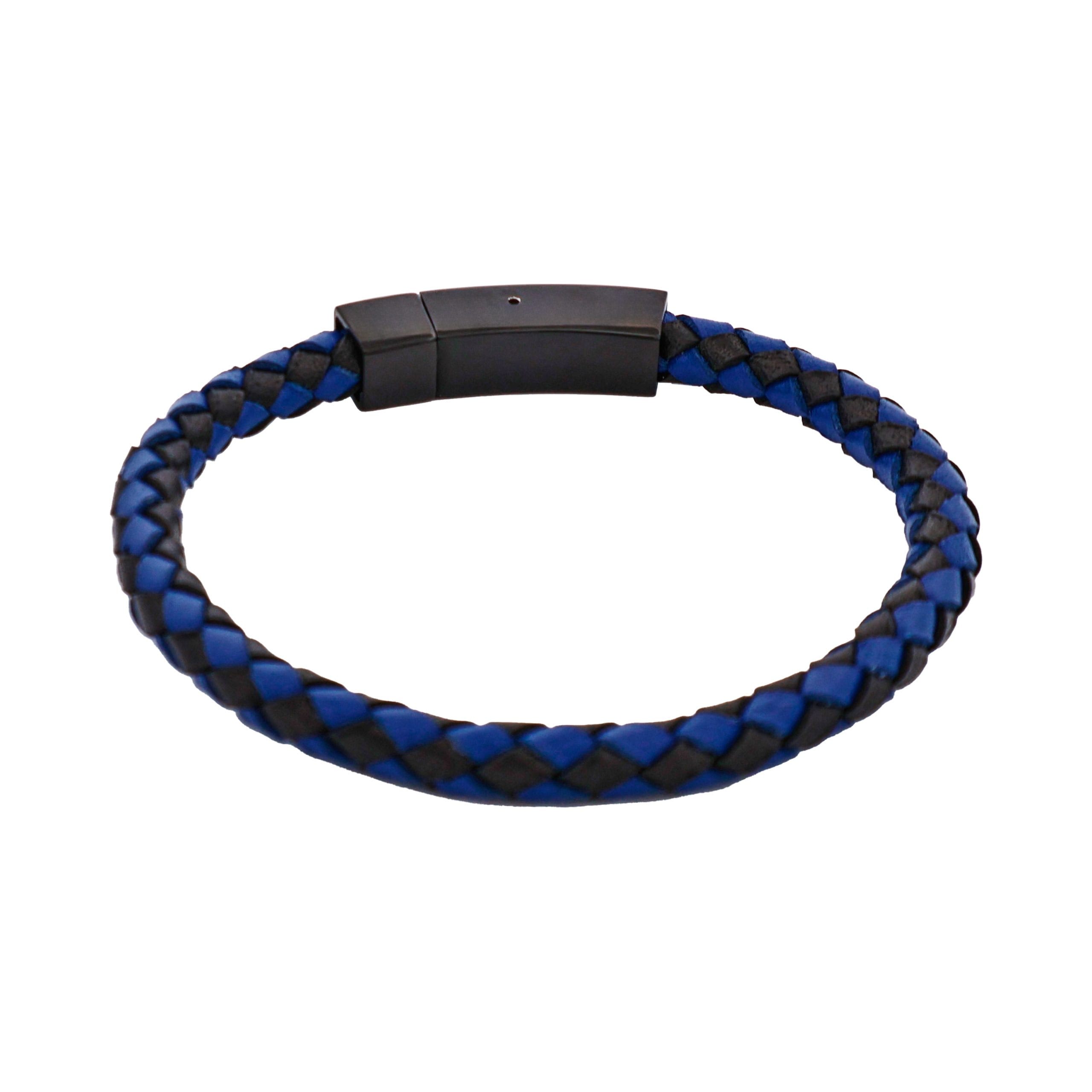 Black Nero Italian Leather Ion Plated Black Stainless Steel Bracelet