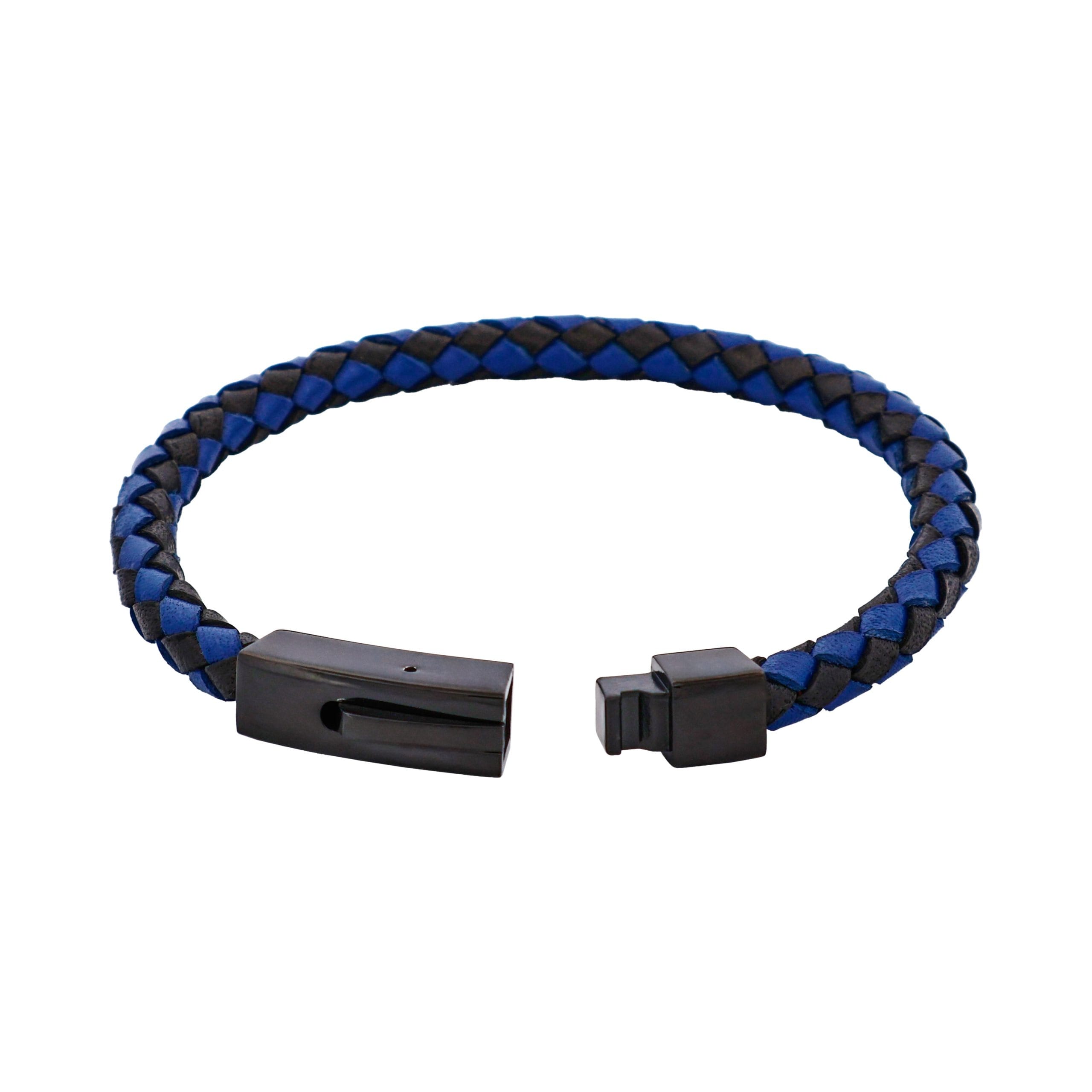 Black Nero Italian Leather Ion Plated Black Stainless Steel Bracelet