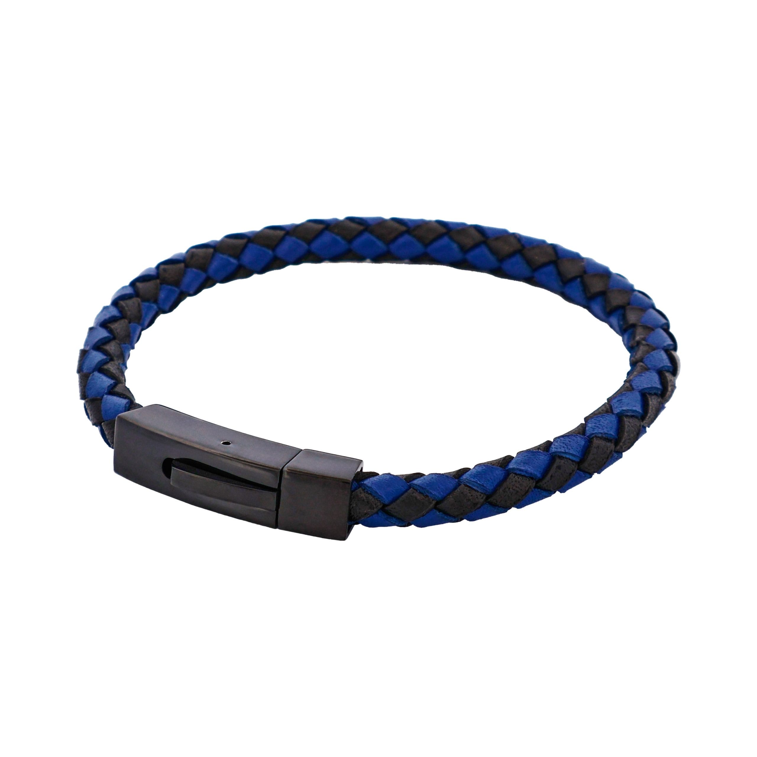 Black Nero Italian Leather Ion Plated Black Stainless Steel Bracelet