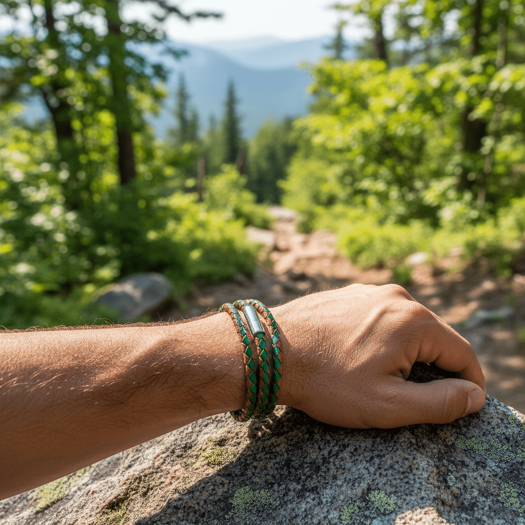 Brown/Green Leather Bracelet