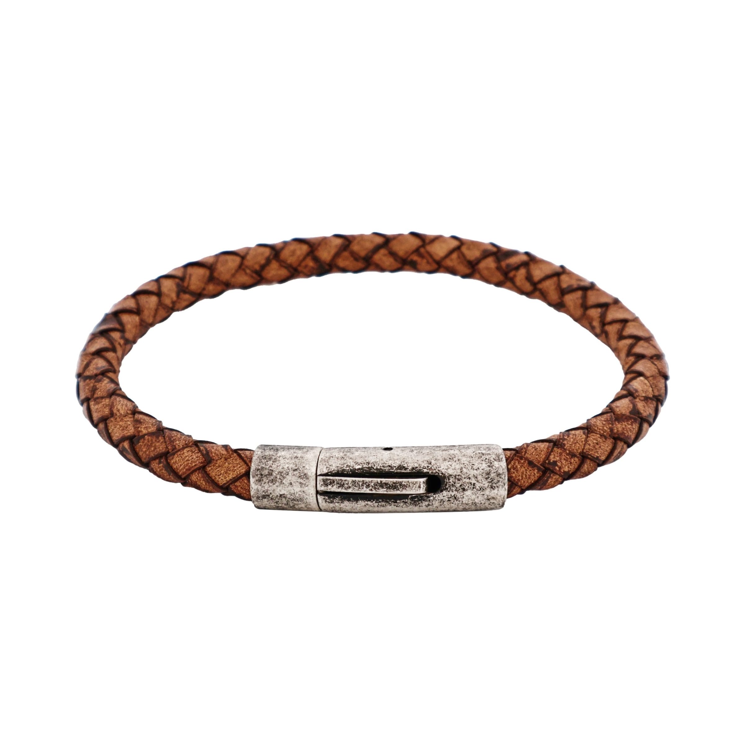 Tan Leather Bracelet & Antique Stainless Steel Clasp
