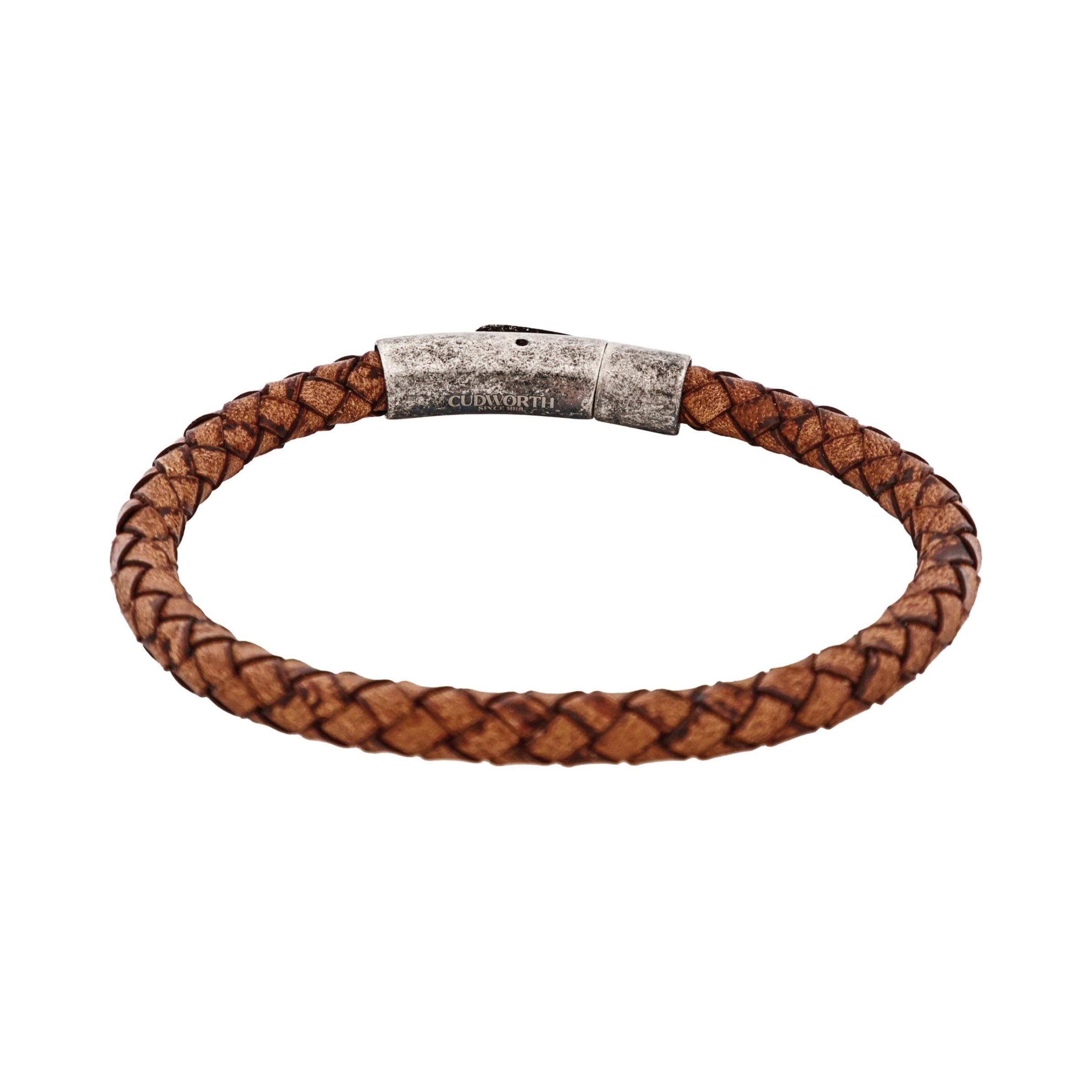Tan Leather Bracelet & Antique Stainless Steel Clasp