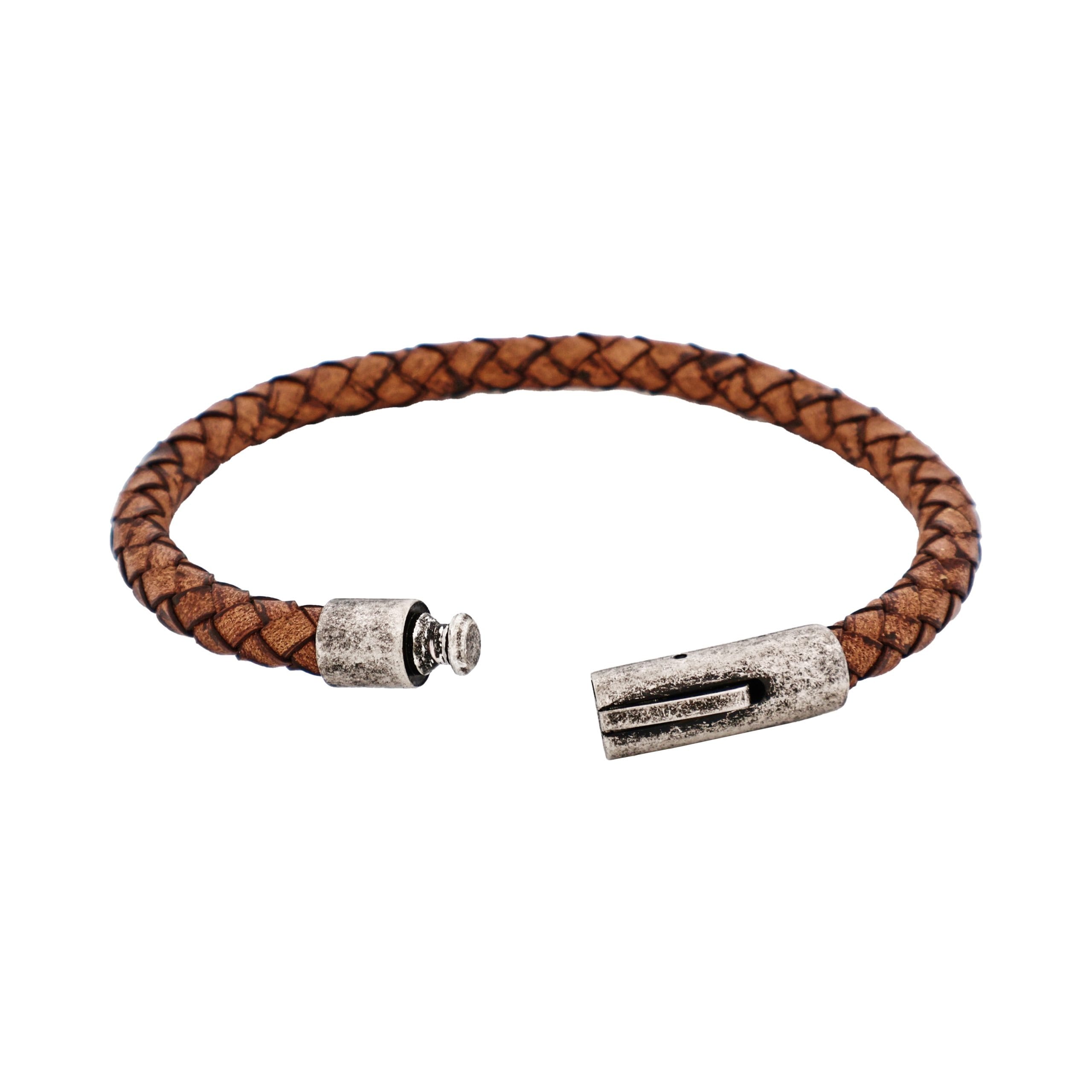 Tan Leather Bracelet & Antique Stainless Steel Clasp