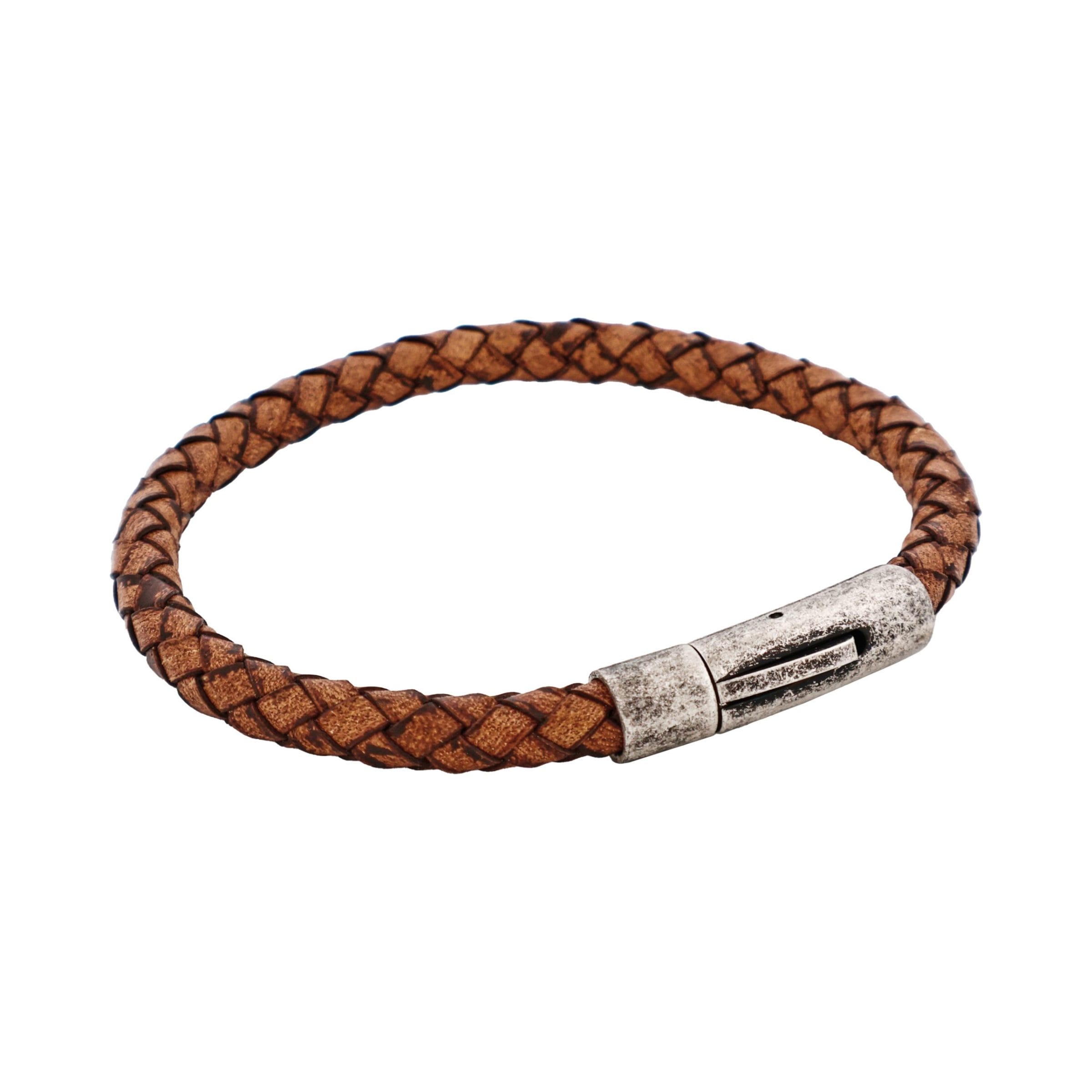 Tan Leather Bracelet & Antique Stainless Steel Clasp
