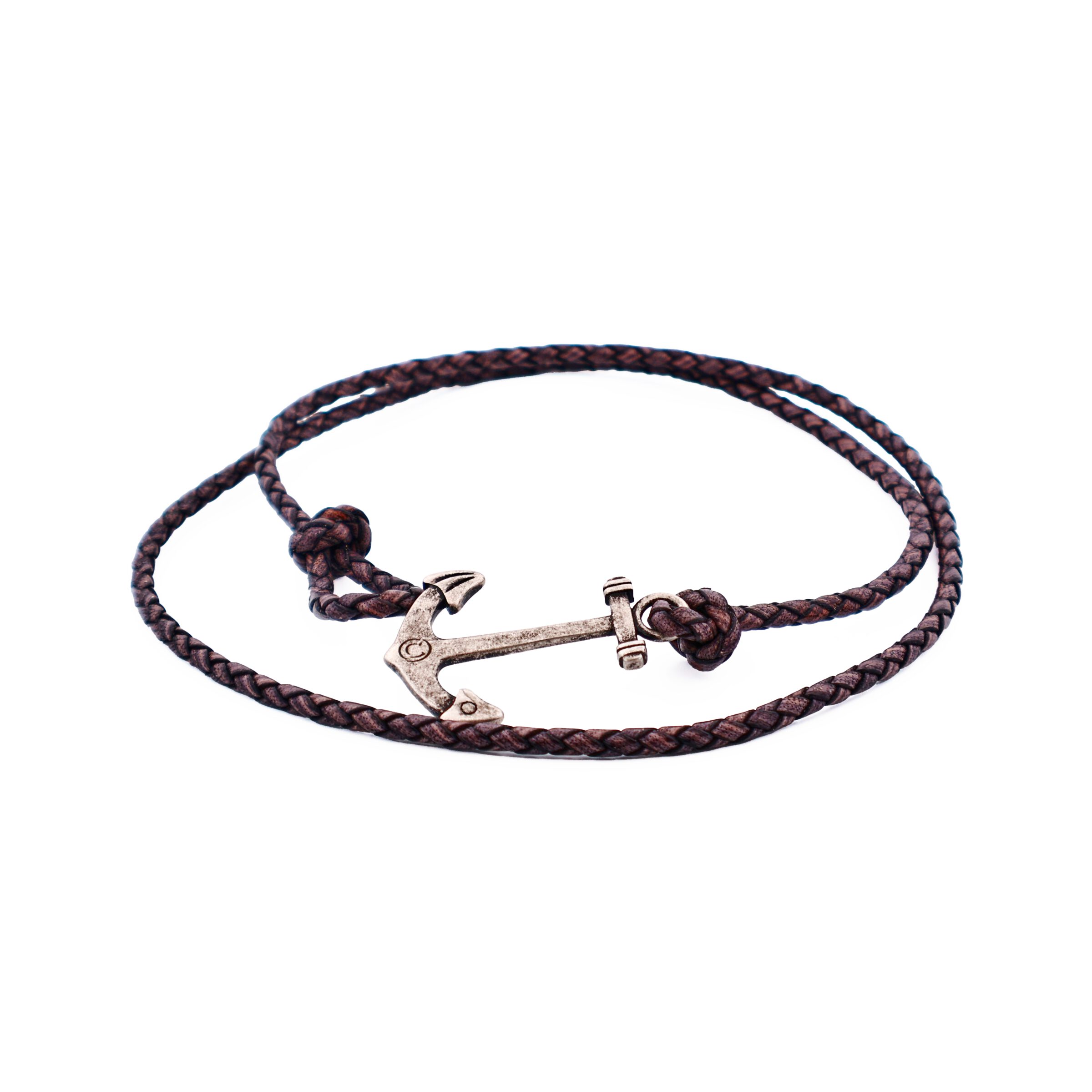 Black Antique Leather Anchor Bracelet