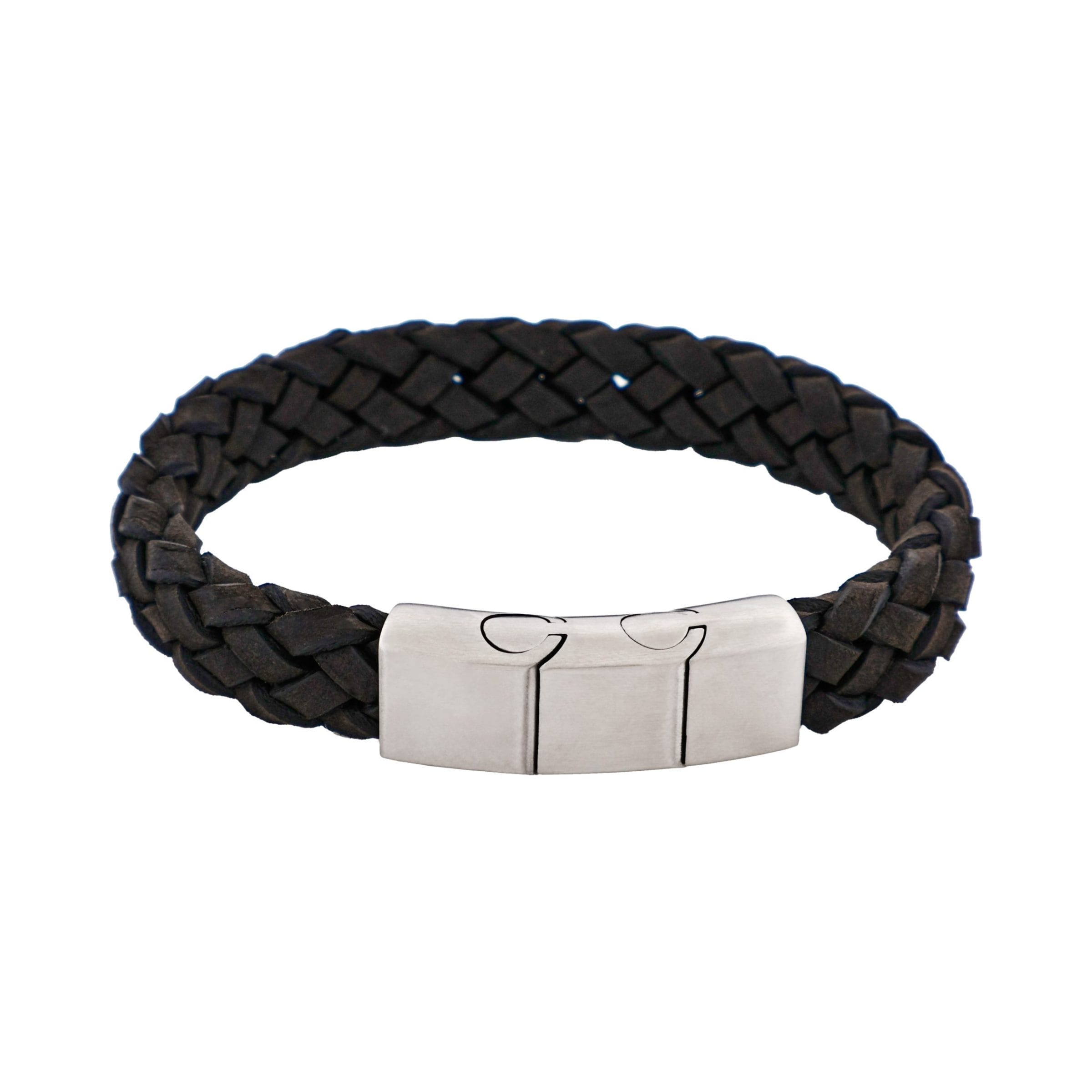 Braided Black Suede Italian Leather & Brushed Stainless Steel Bracelet