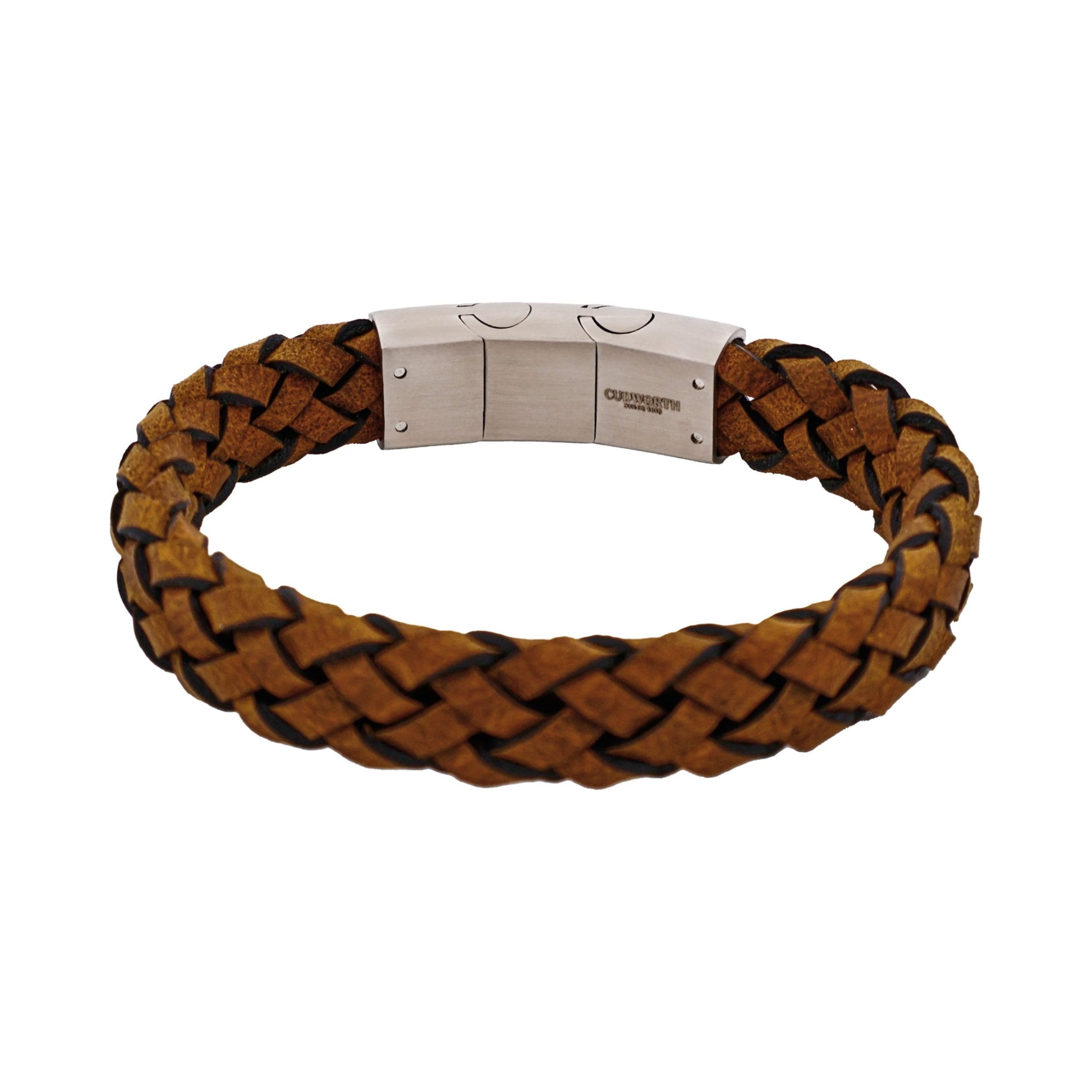 Stainless Steel & Dark Tan Italian Leather Bracelet