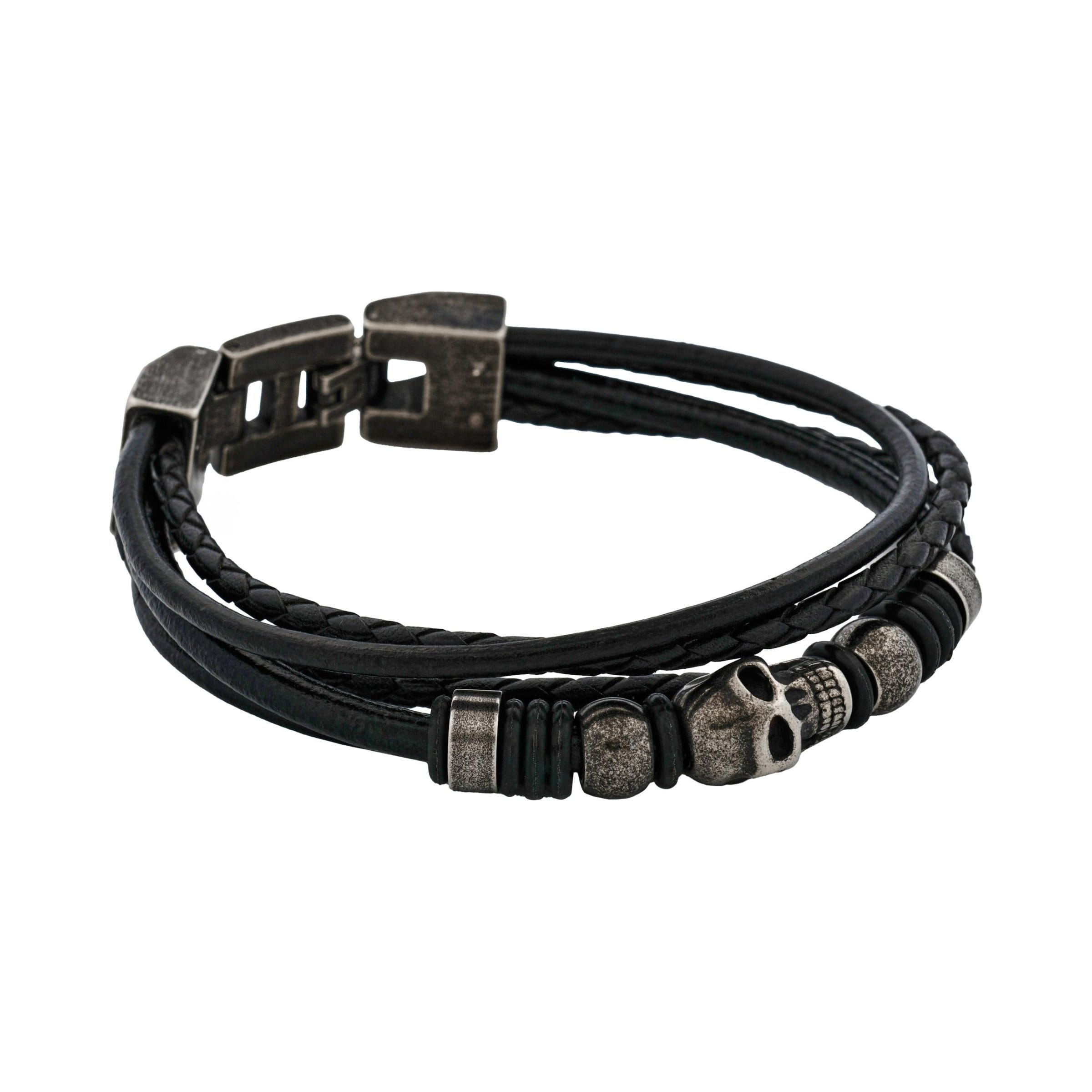 Skull Stygian Black Leather Bracelet