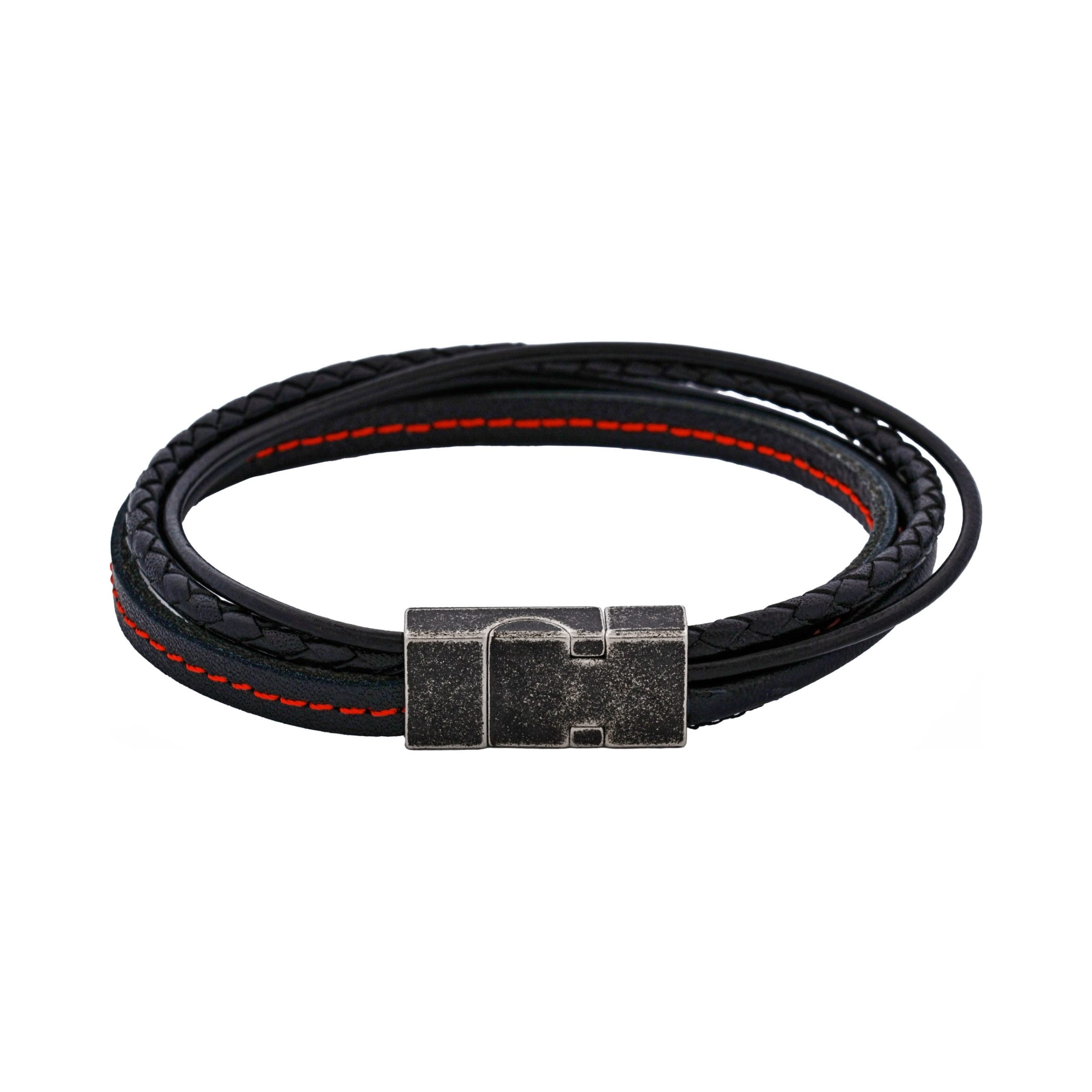Inferno Dual Weave Black and Red Leather Bracelet
