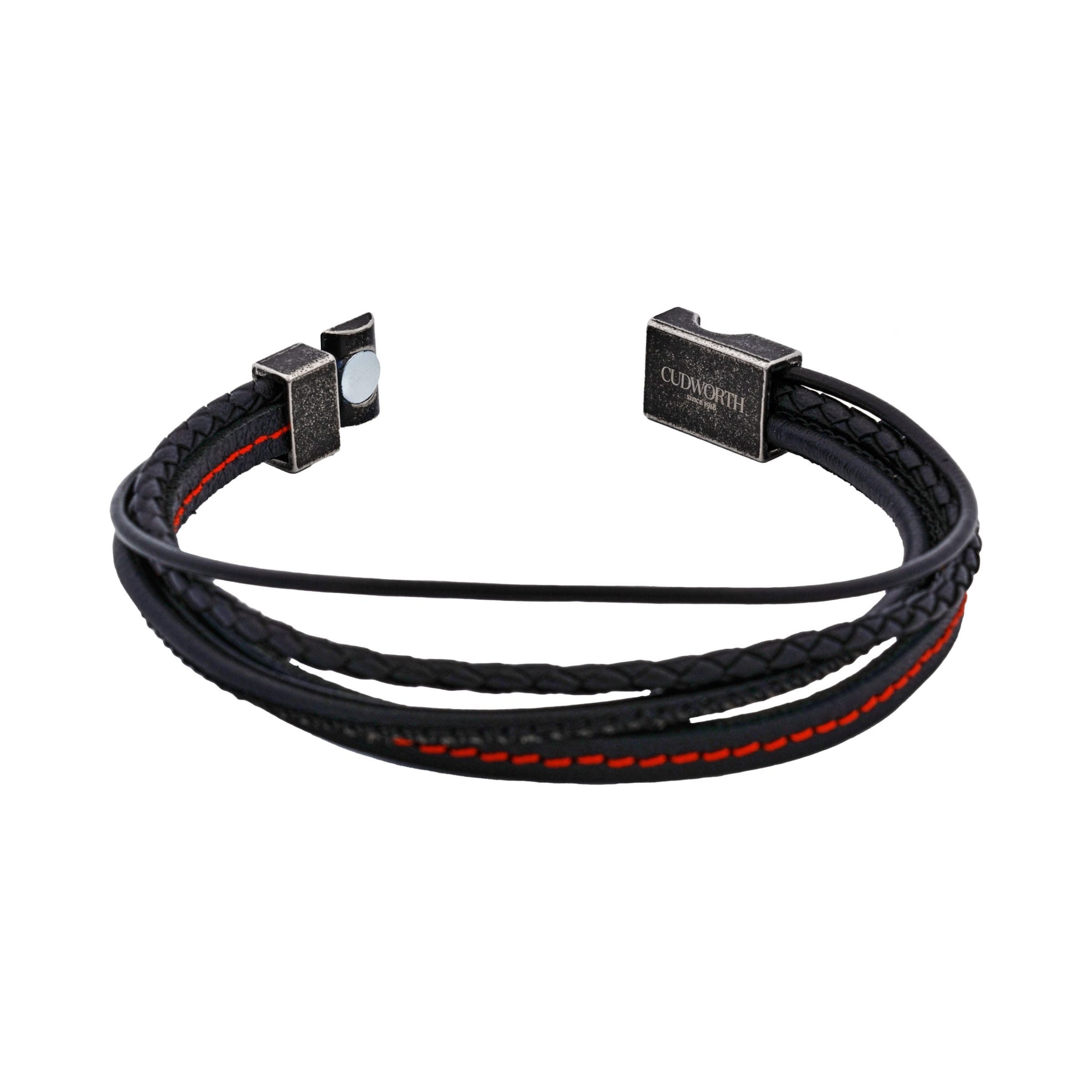 Inferno Dual Weave Black and Red Leather Bracelet