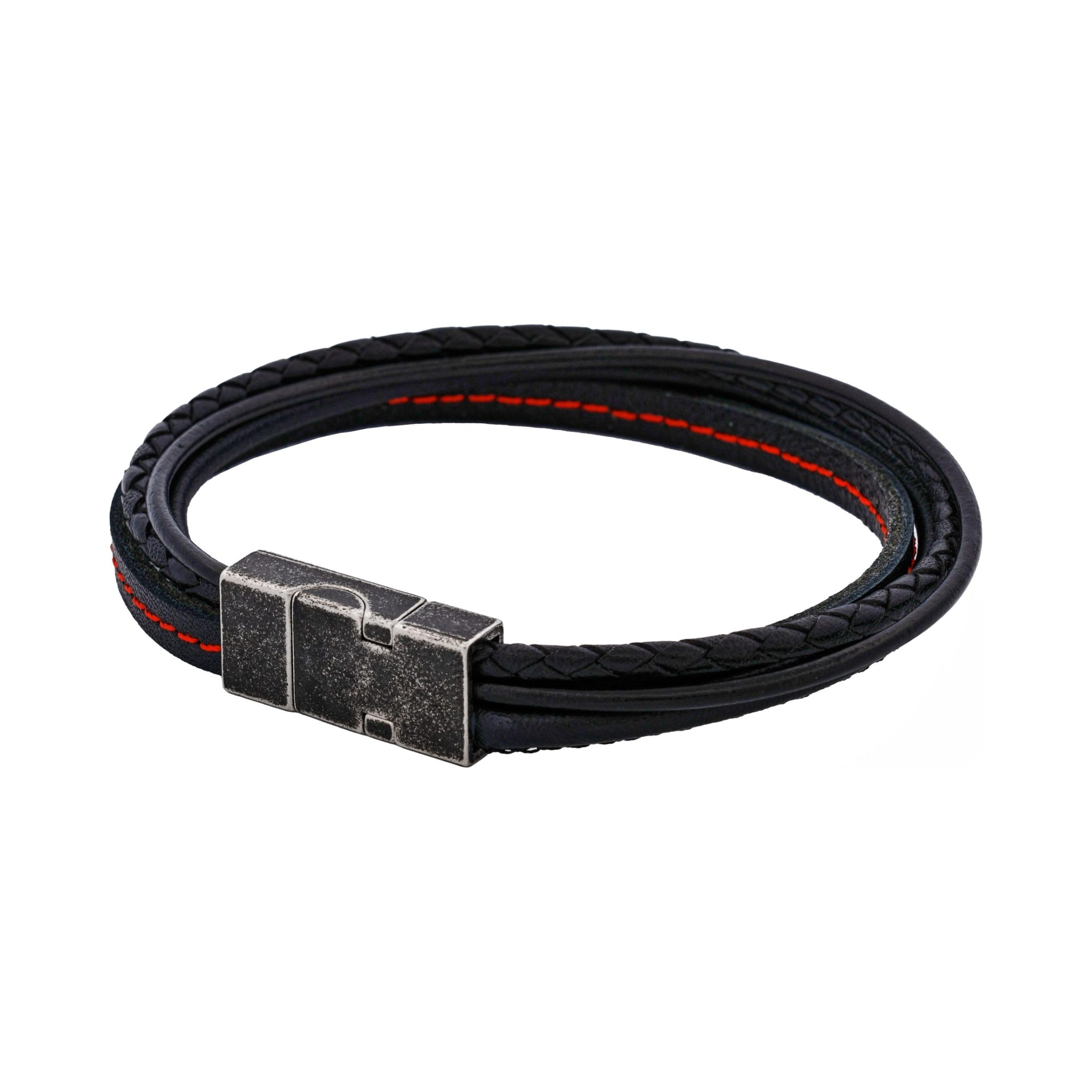Inferno Dual Weave Black and Red Leather Bracelet