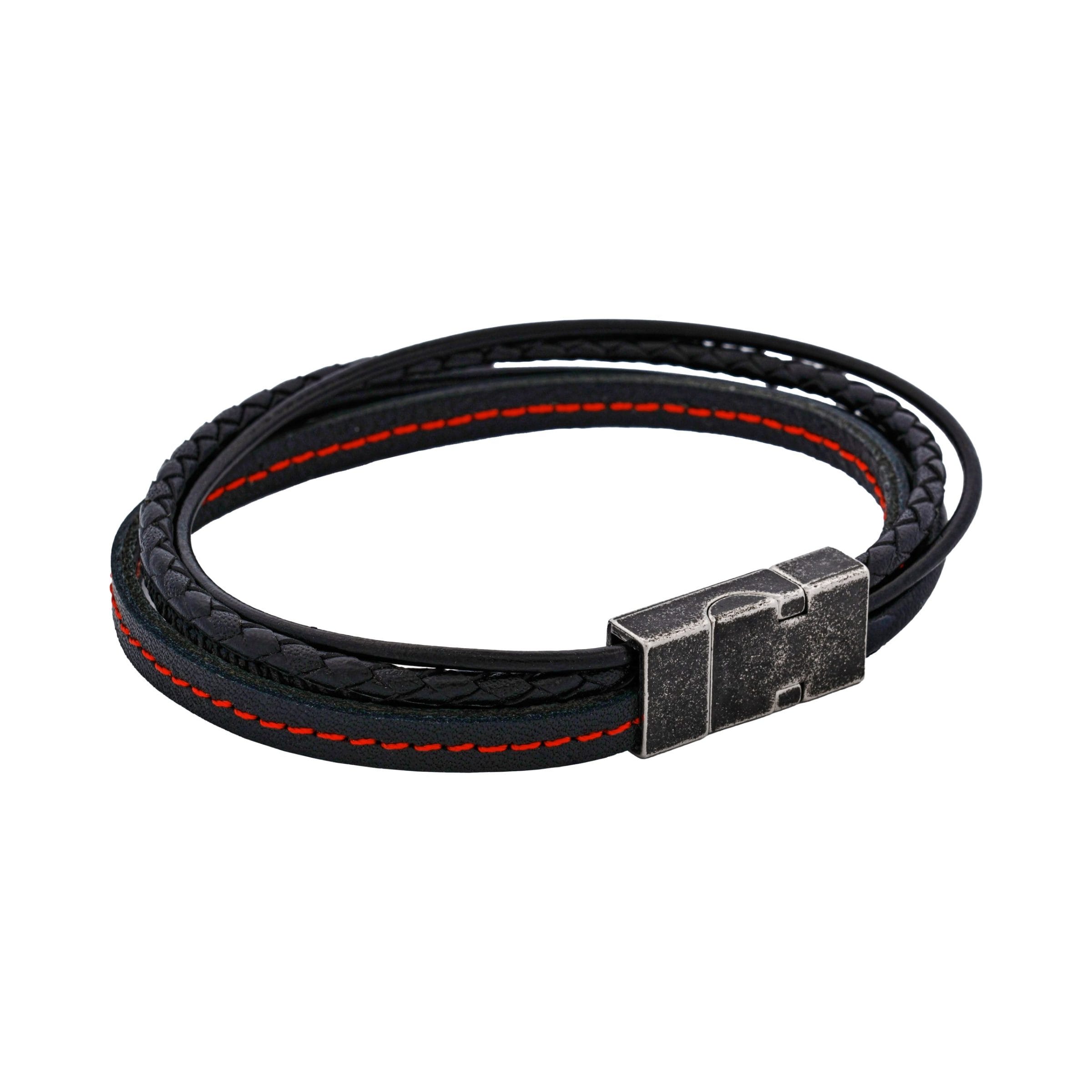 Inferno Dual Weave Black and Red Leather Bracelet