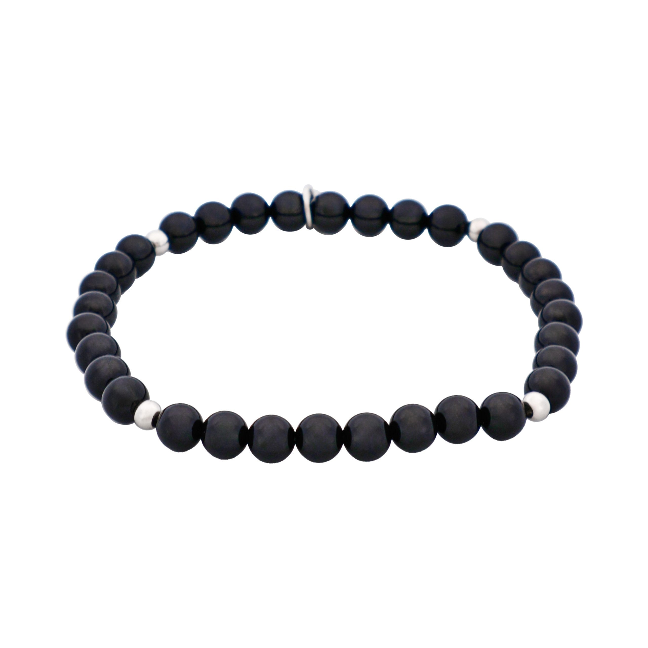 Black Agate & Stainless Steel Beaded Bracelet