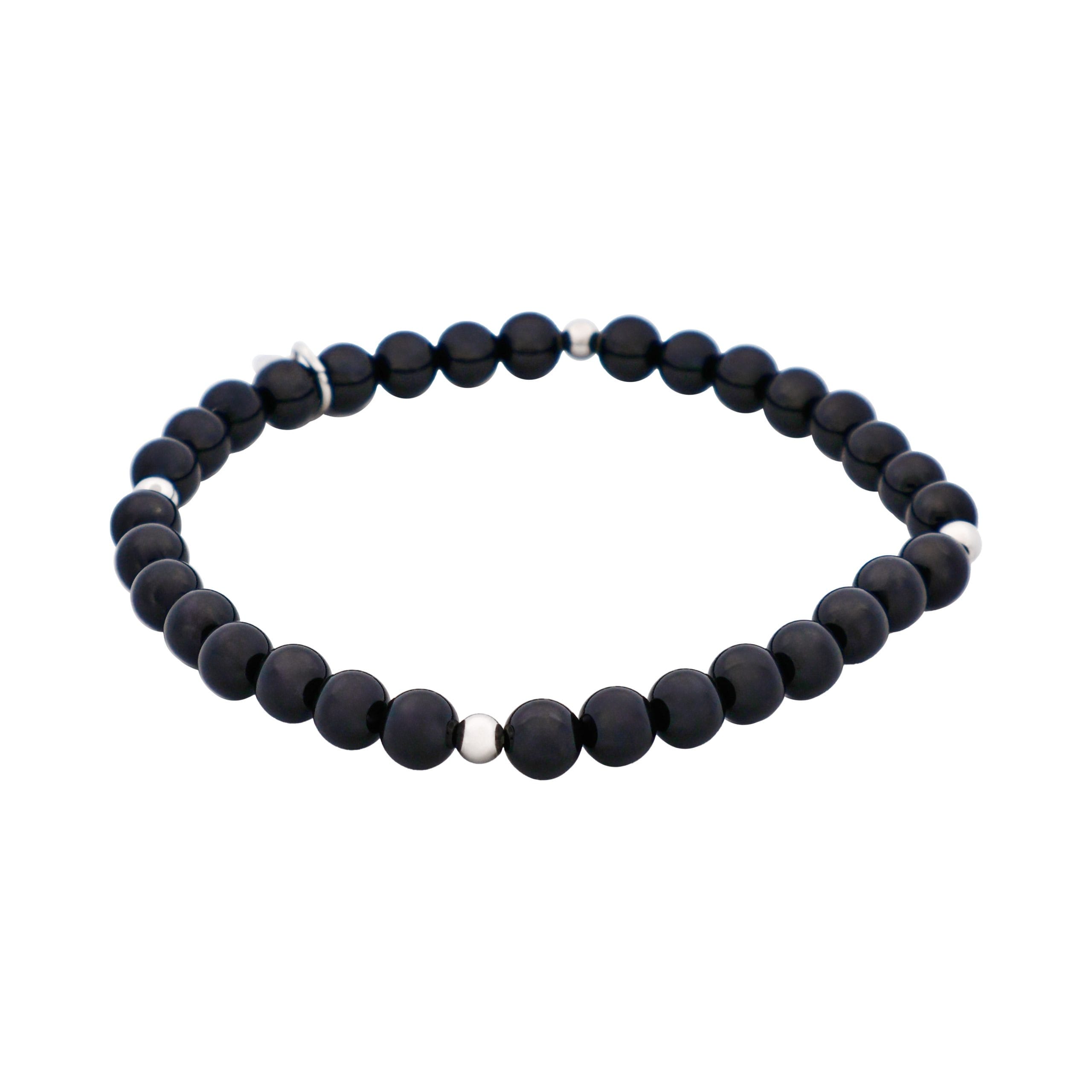 Black Agate & Stainless Steel Beaded Bracelet