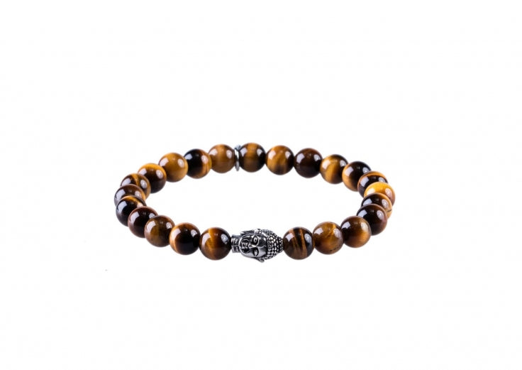8mm Tiger Eye Beaded Bracelet with Stainless Steel Buddha