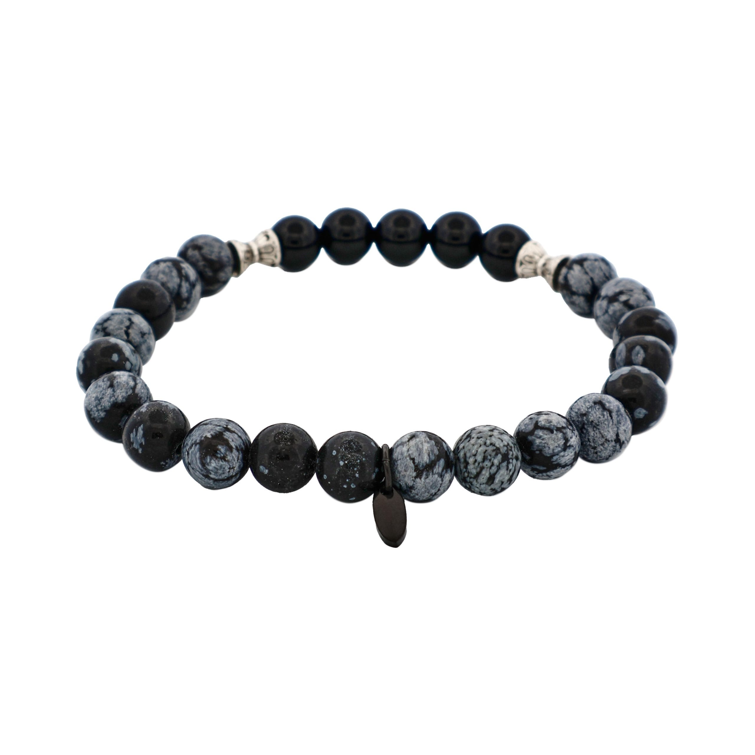 6mm Black & Blue Agate Bead Bracelet with Stainless Steel Discs