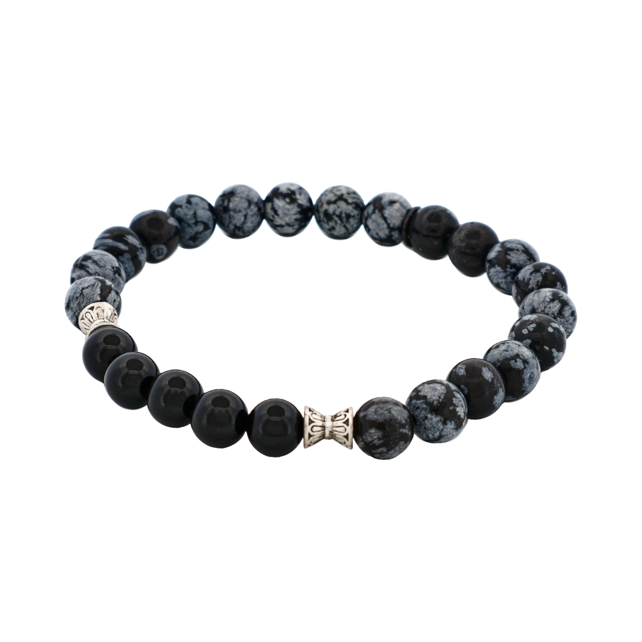6mm Black & Blue Agate Bead Bracelet with Stainless Steel Discs