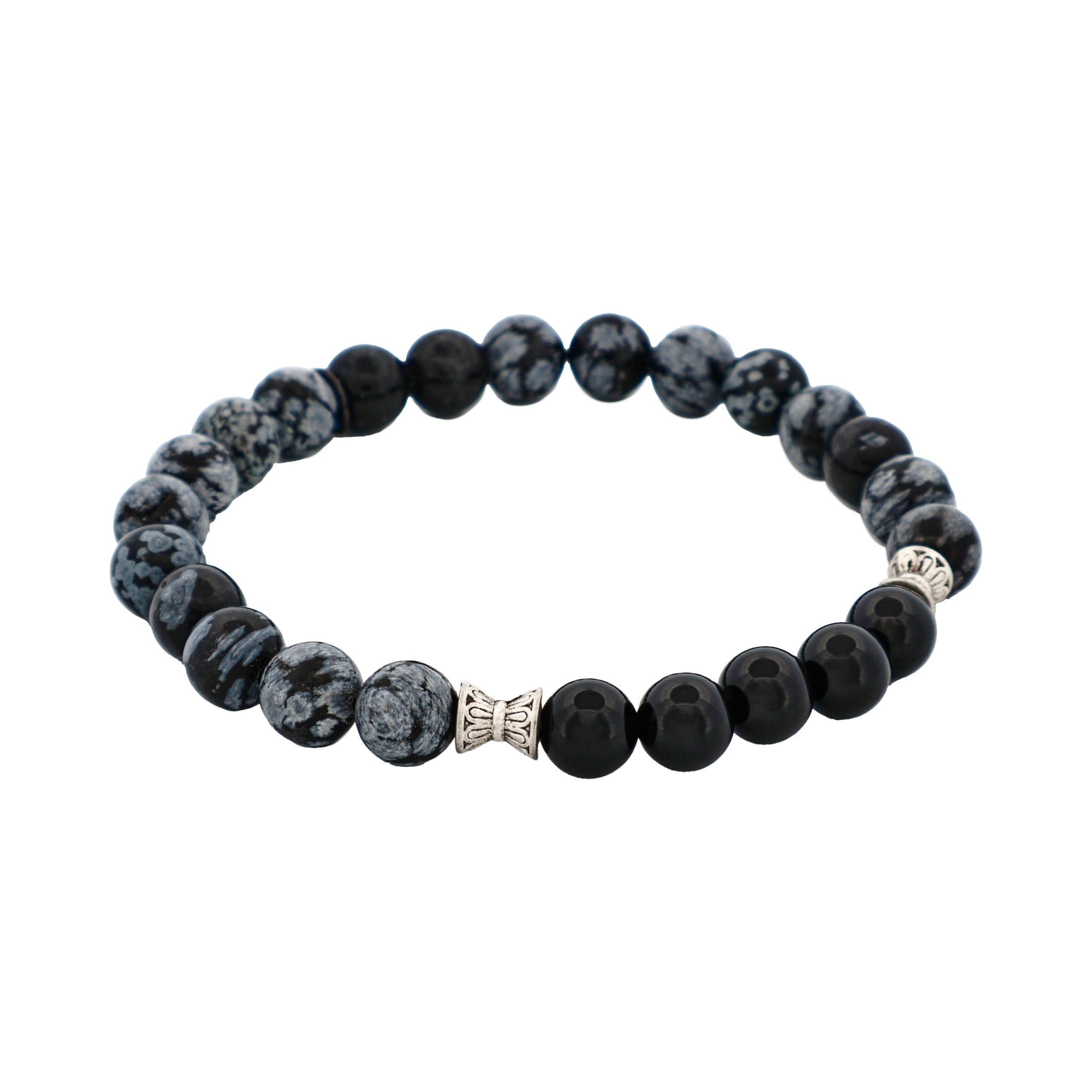 6mm Black & Blue Agate Bead Bracelet with Stainless Steel Discs