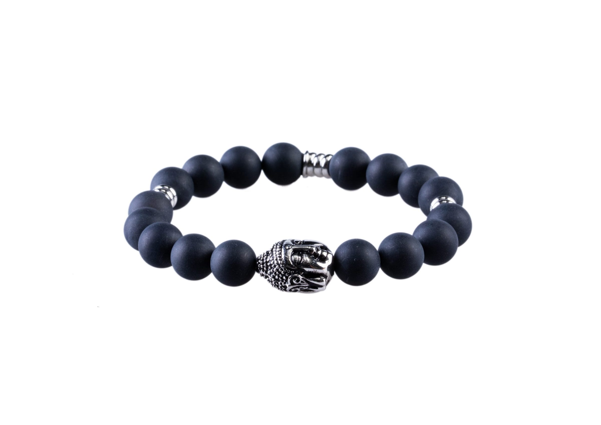 Black Agate Beaded Steel Bracelet