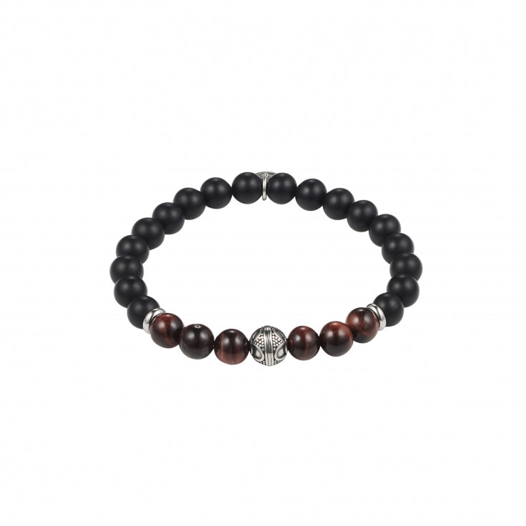 Agate & Red Tiger Eye Antique Stainless Steel Bracelet