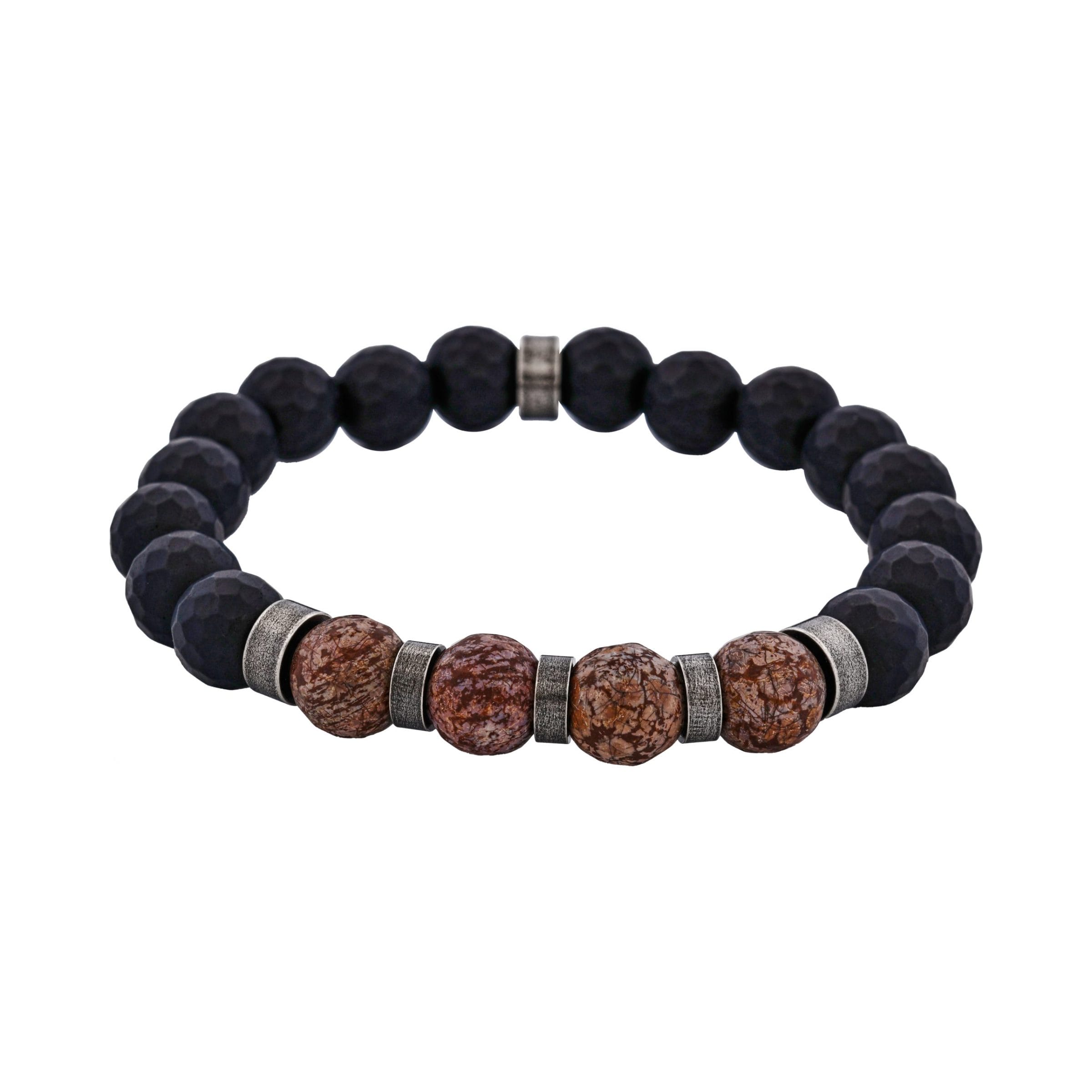 Neo Earth Black Hematite and Brown Agate Beaded Bracelet