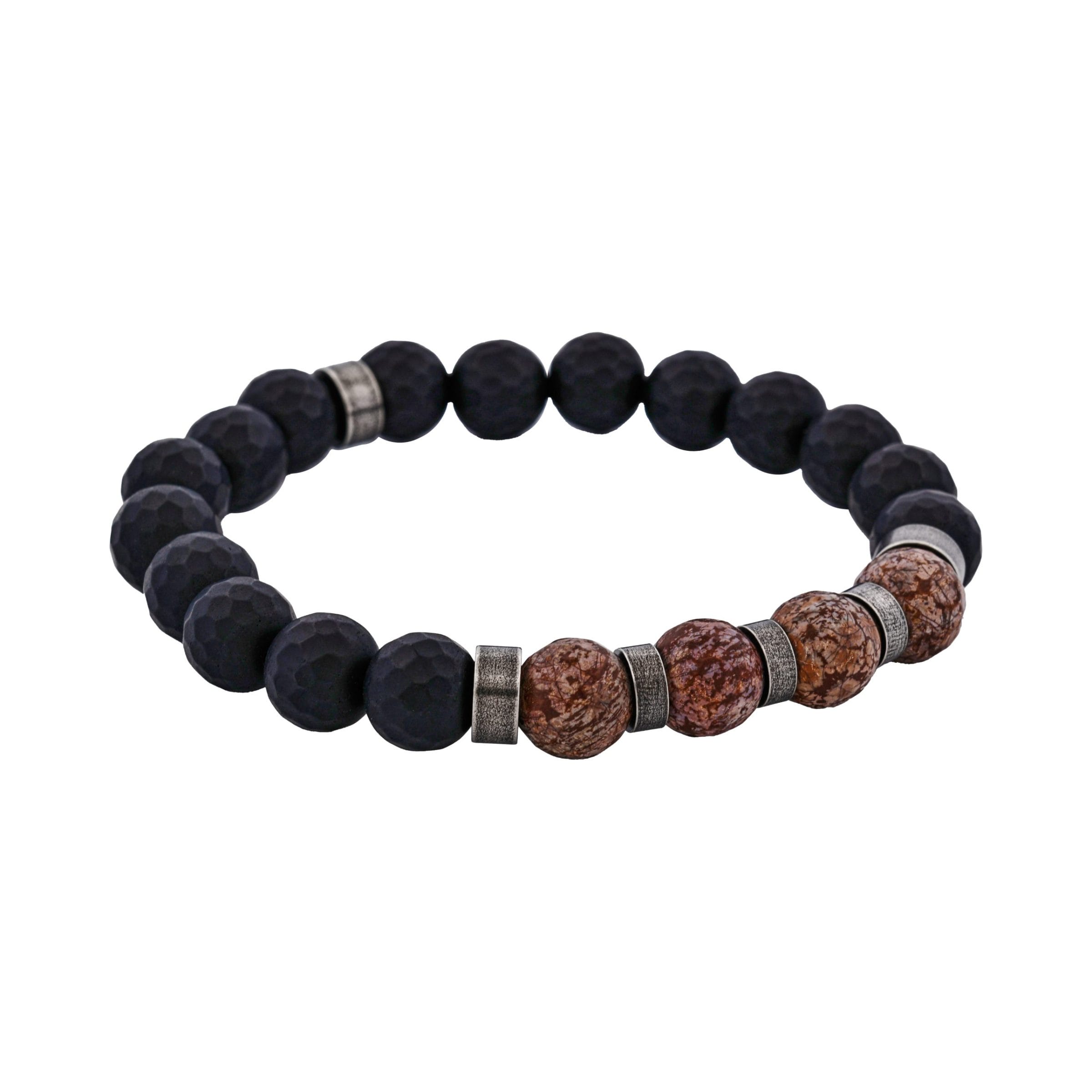 Neo Earth Black Hematite and Brown Agate Beaded Bracelet