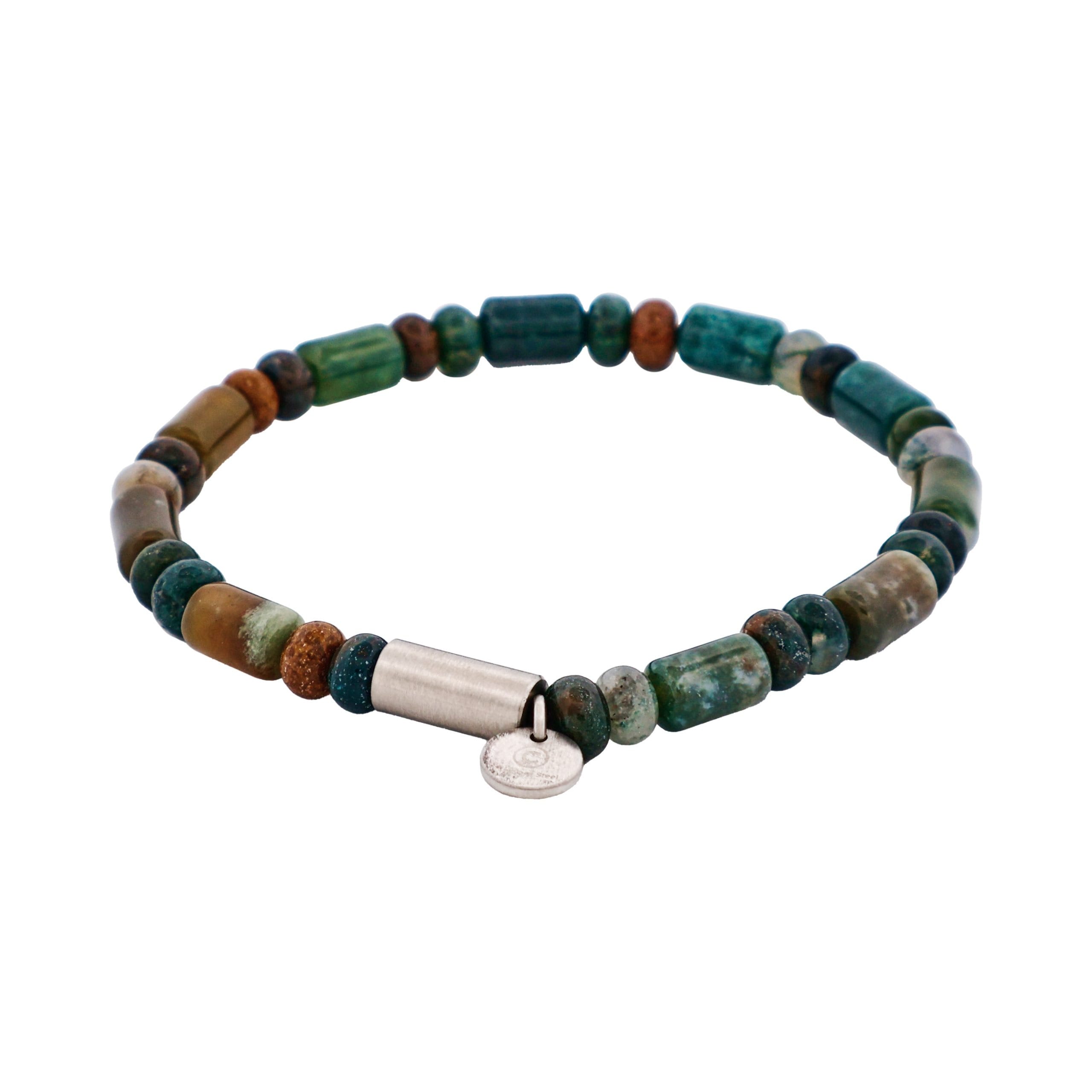 Shiny Indian Onyx & Stainless Steel Beaded Bracelet