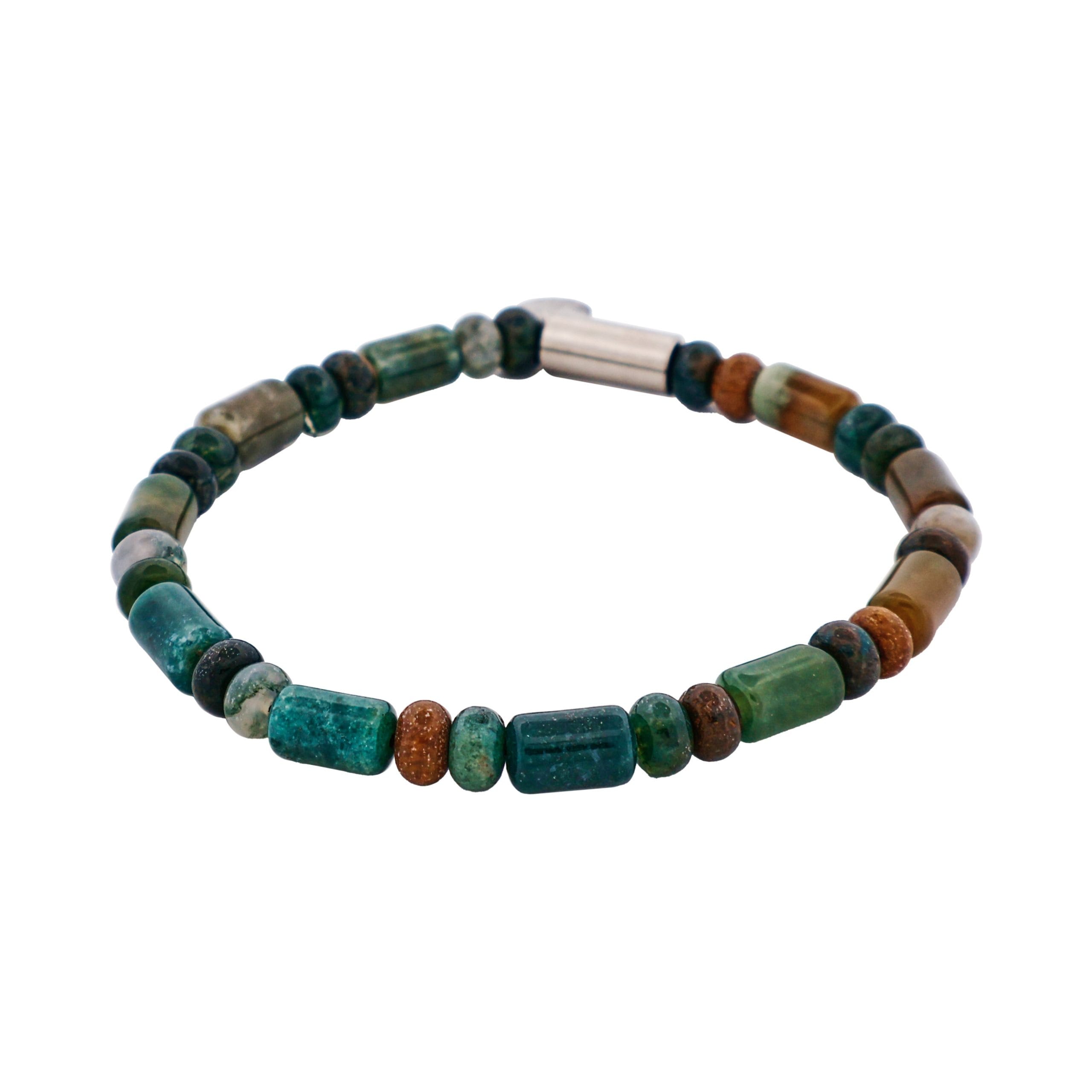 Shiny Indian Onyx & Stainless Steel Beaded Bracelet