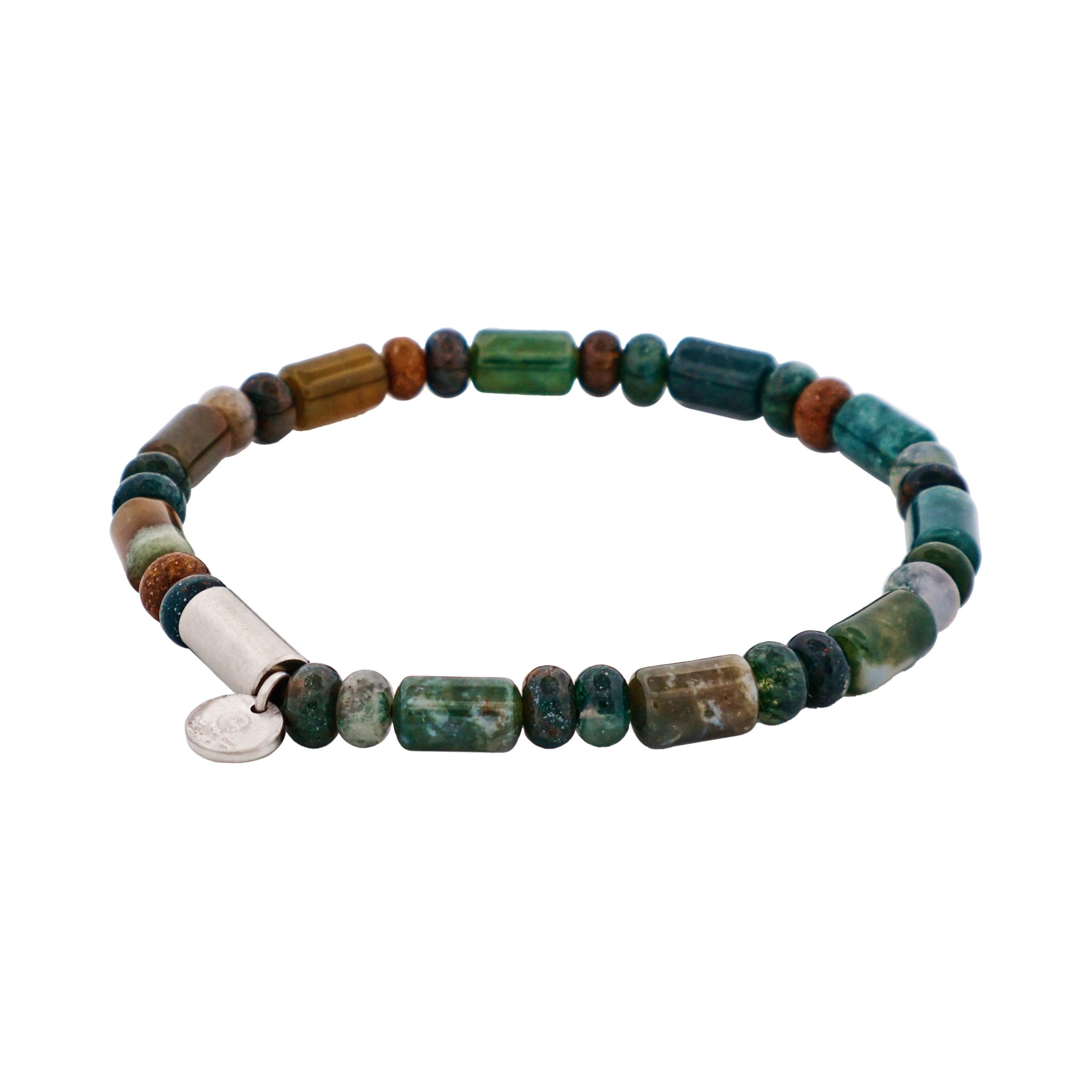 Shiny Indian Onyx & Stainless Steel Beaded Bracelet