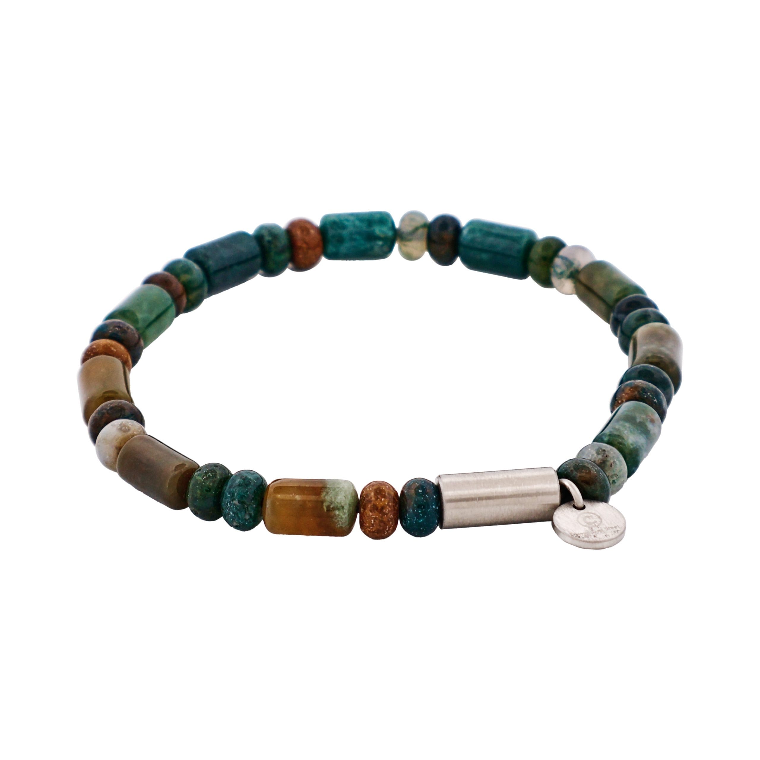 Shiny Indian Onyx & Stainless Steel Beaded Bracelet